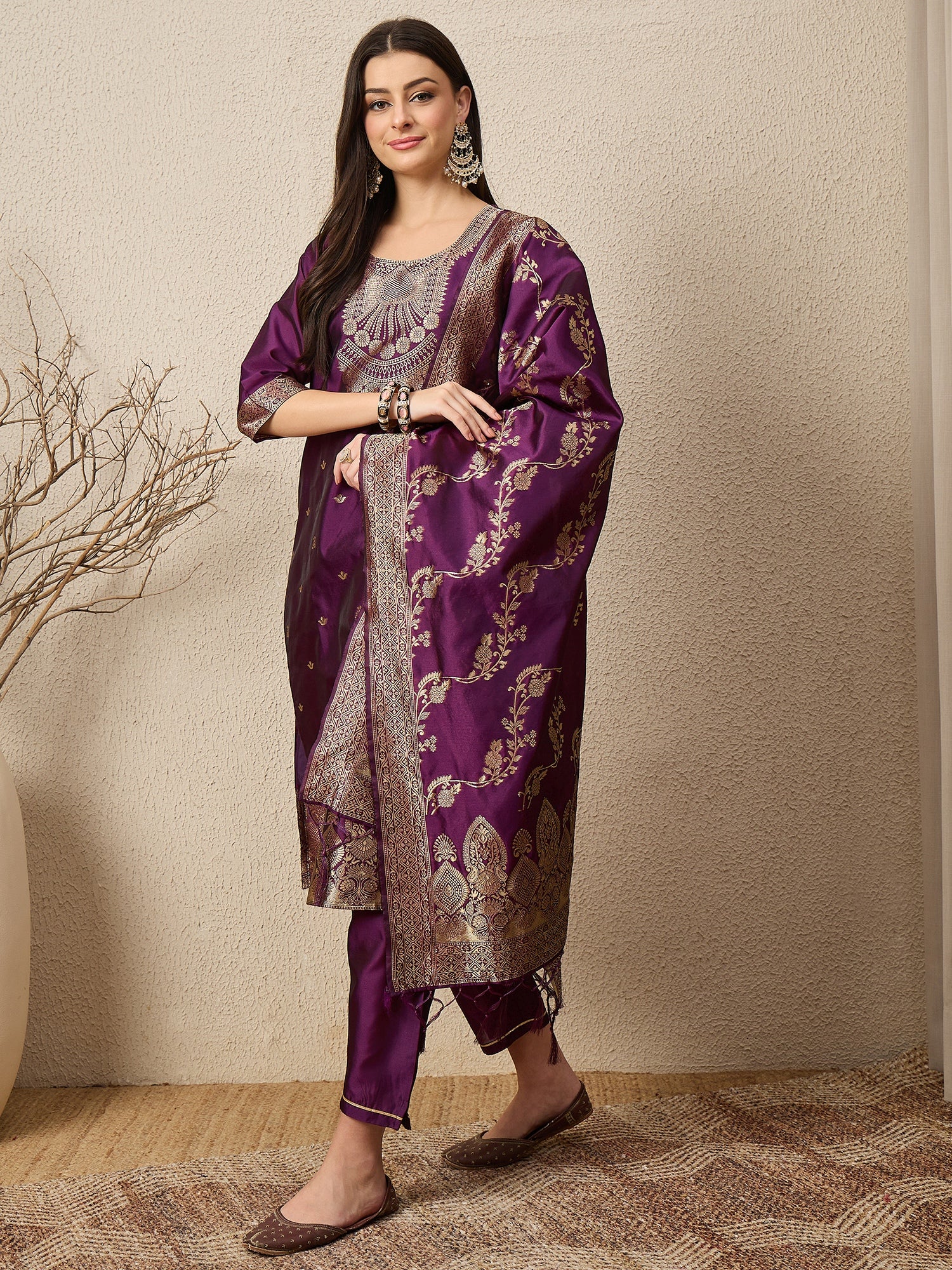 Malika Premium Kurta Set with Bottom and Dupatta Zari Work Comfortable Stylish