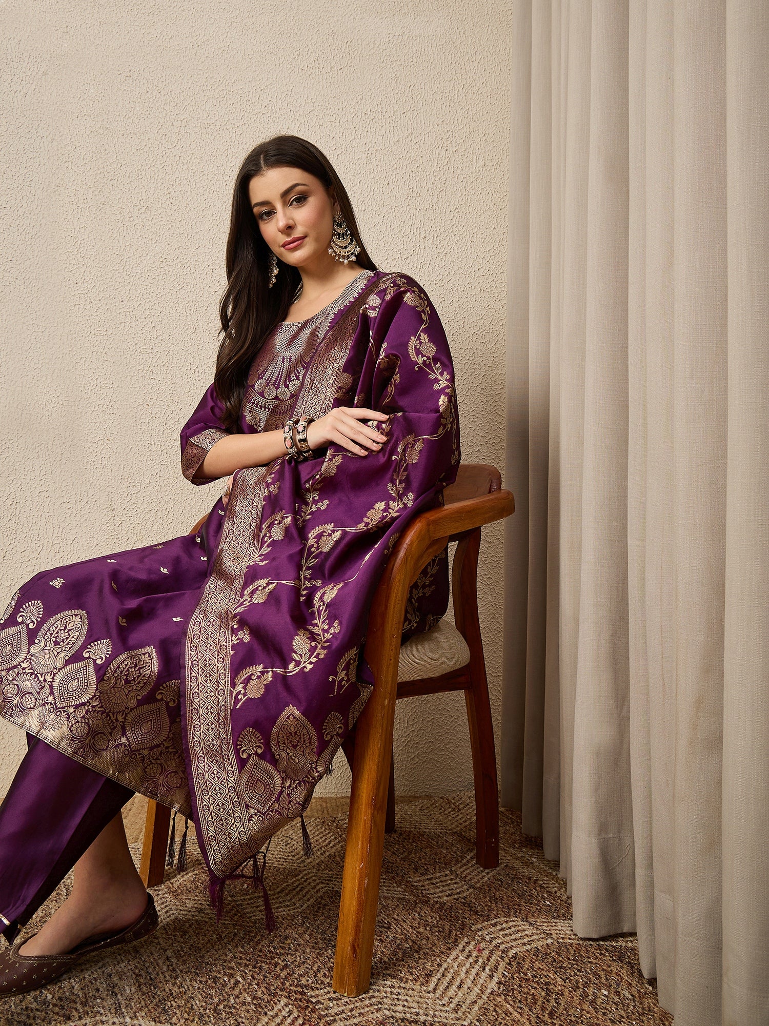 Malika Premium Kurta Set with Bottom and Dupatta Zari Work Comfortable Stylish