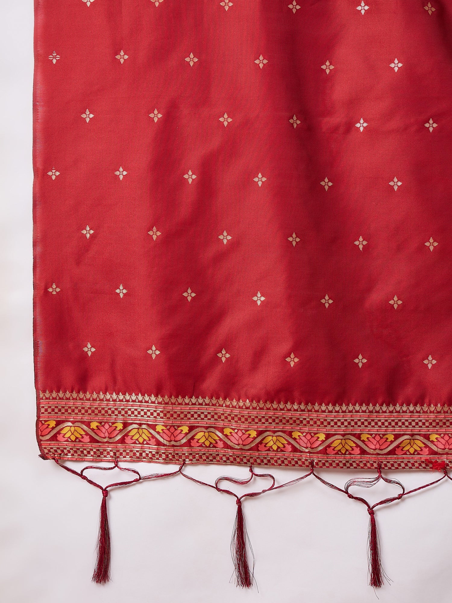 Kahani Women Maroon Yoke Design Silk Blend Straight Suit With Dupatta