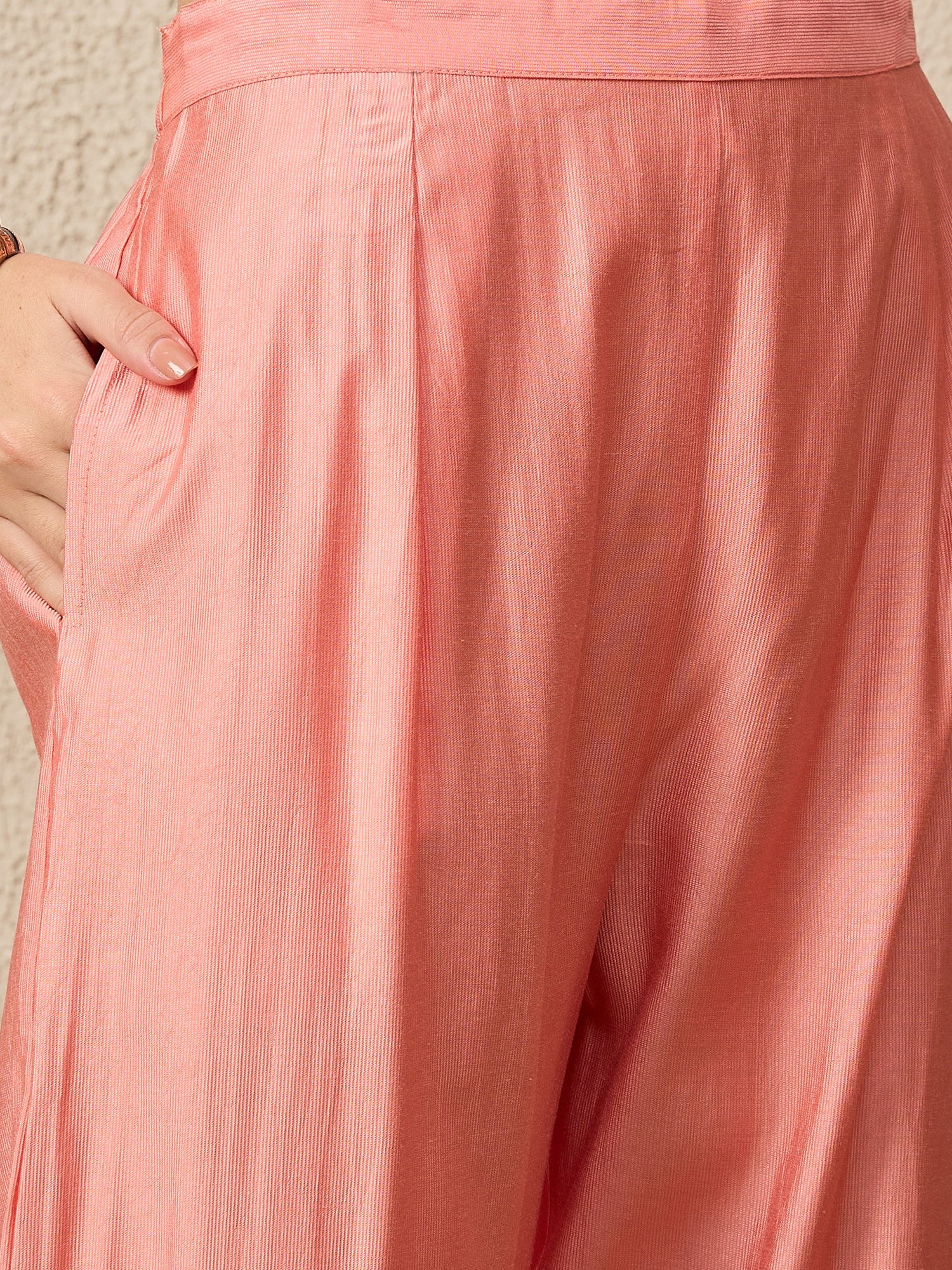 BhavyaRaas Peach Women Viscose Rayon suit Set