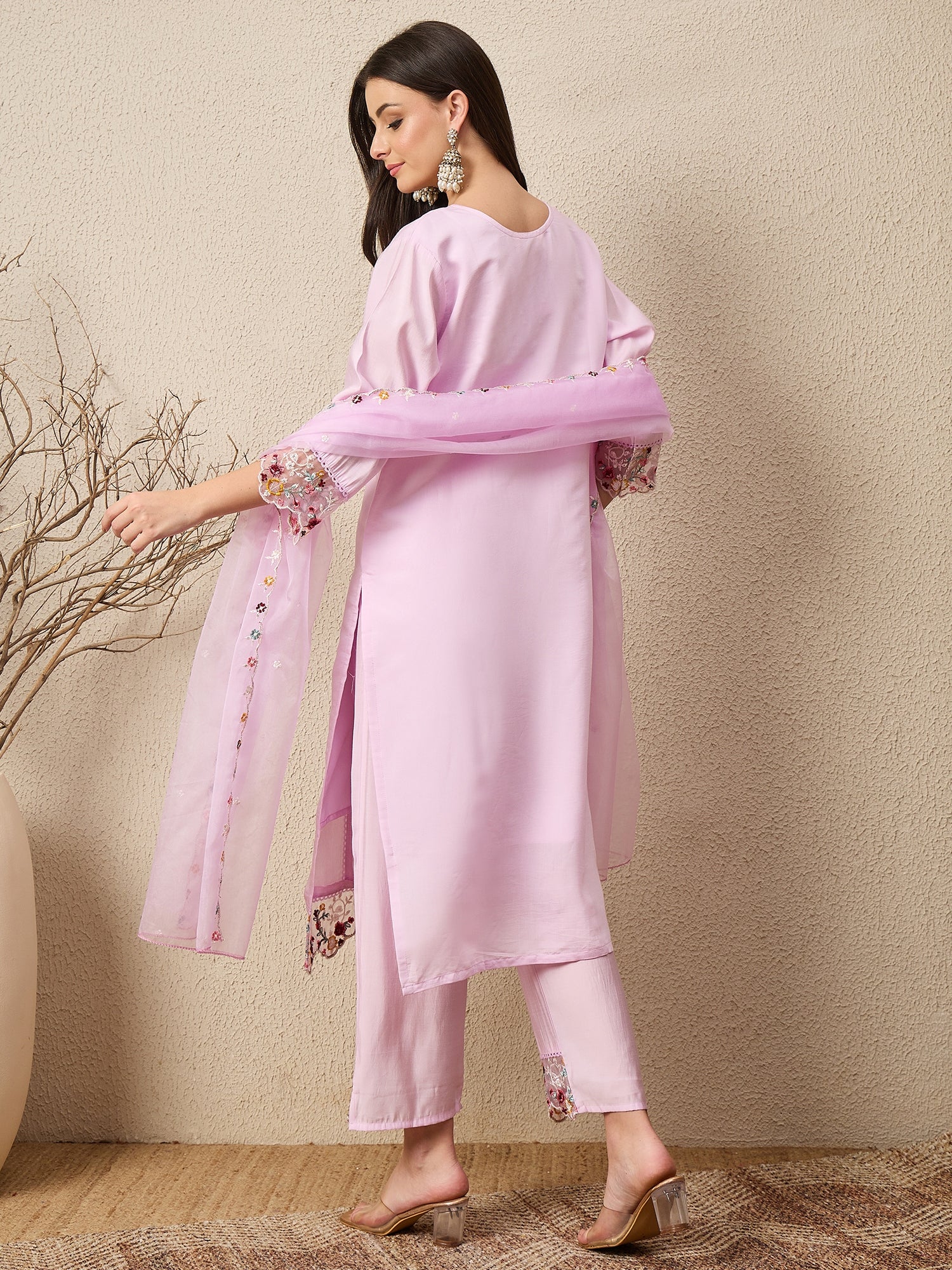 Nazaakat Lavender Women Silk Blend Kurta and Trousers Pant Set