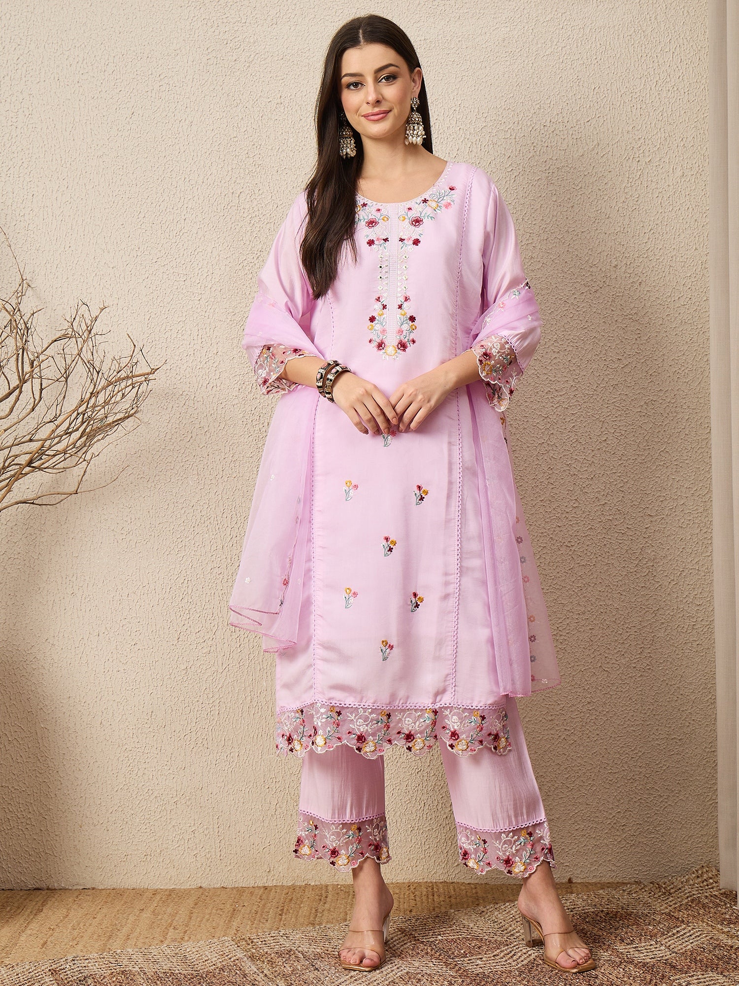 Nazaakat Lavender Women Silk Blend Kurta and Trousers Pant Set
