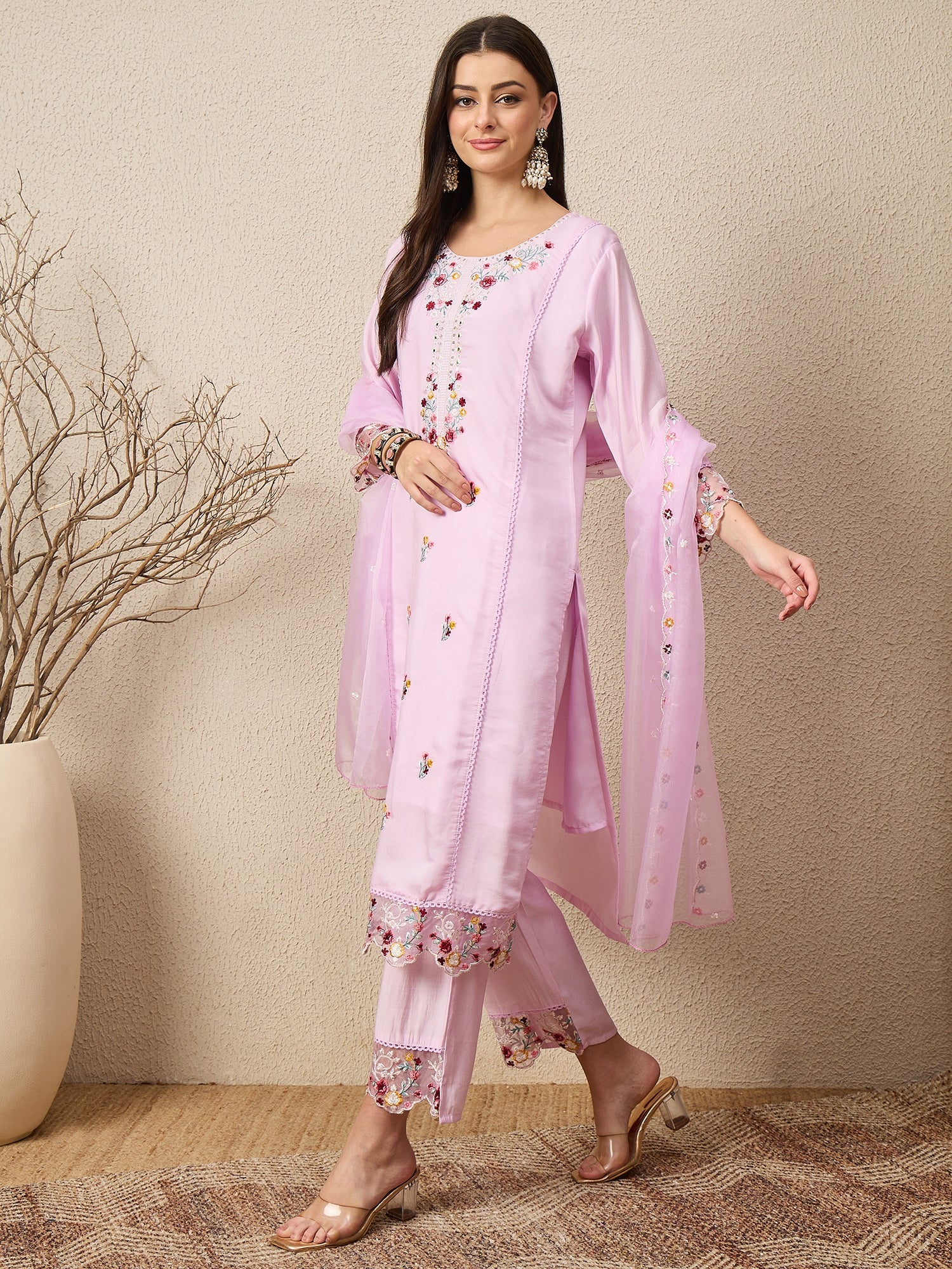 Nazaakat Lavender Women Silk Blend Kurta and Trousers Pant Set