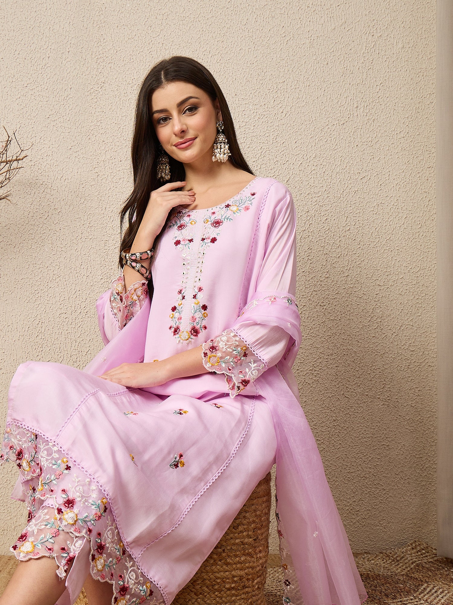 Nazaakat Lavender Women Silk Blend Kurta and Trousers Pant Set