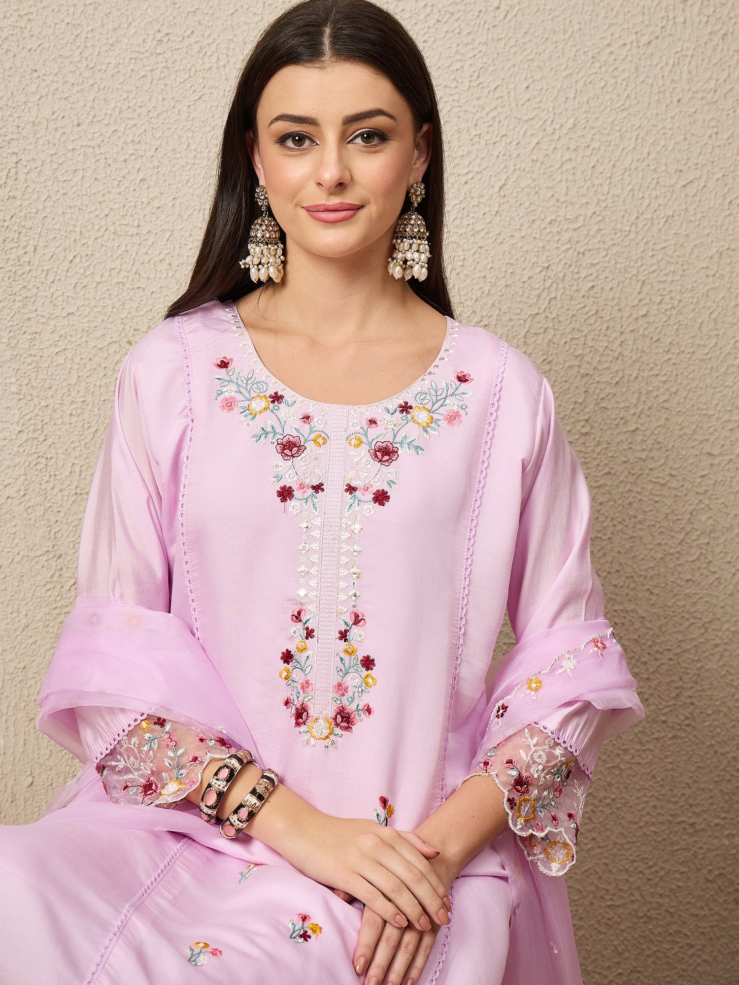 Nazaakat Lavender Women Silk Blend Kurta and Trousers Pant Set