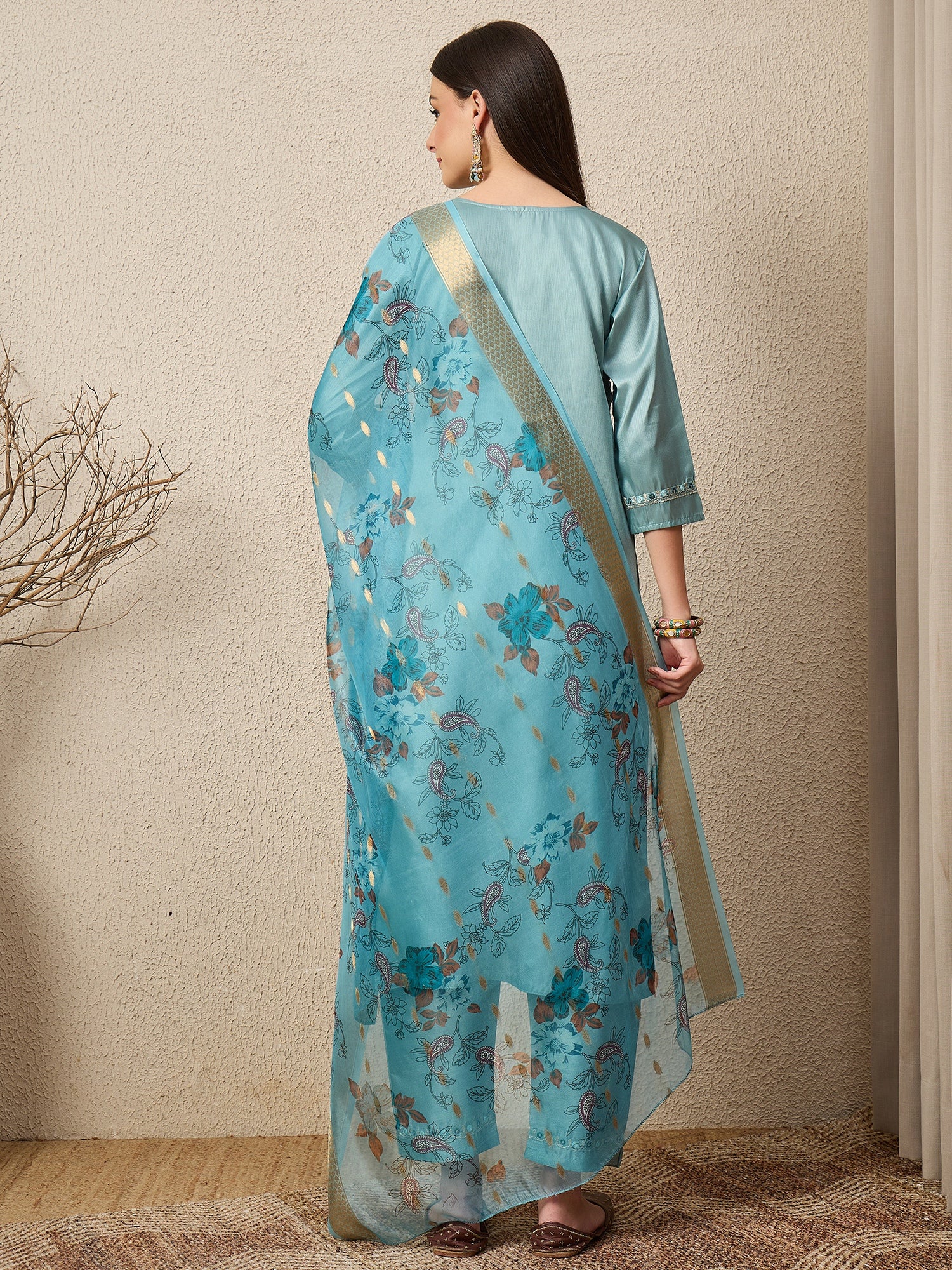 Mehfil Sky Women Silk Blend Kurta and Trousers Pant Set