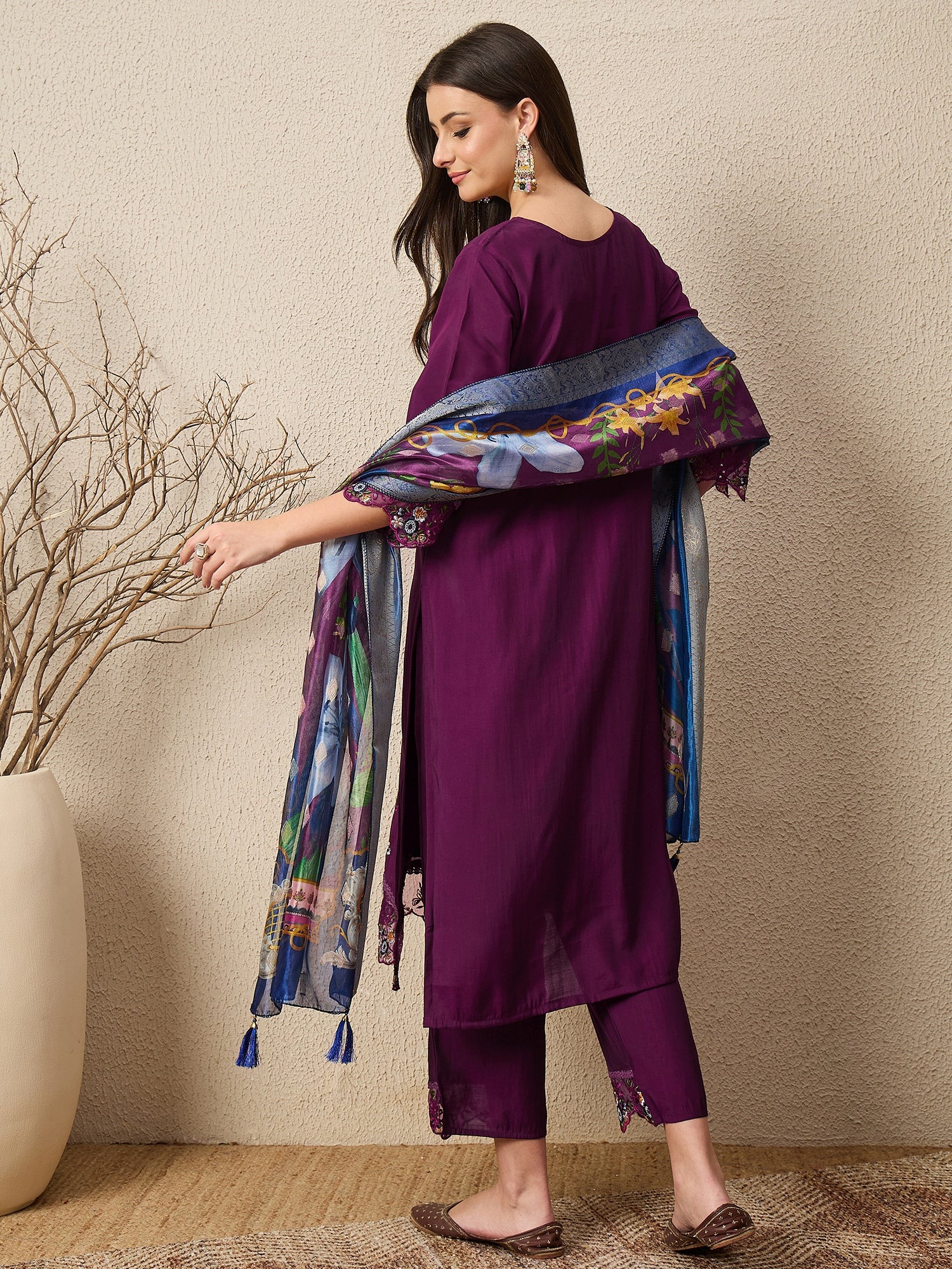 RajRani Purple Women Silk Blend Kurta and Trousers Pant Set