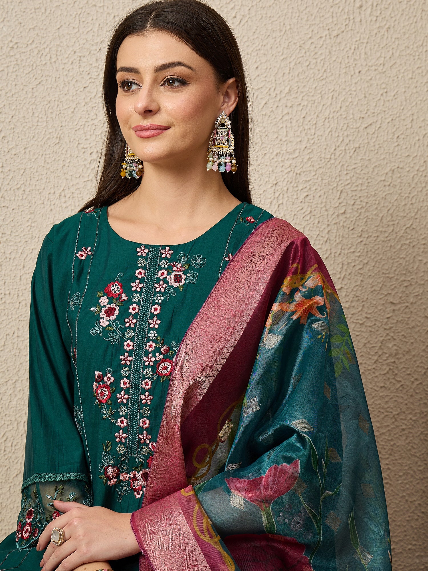 Raangya Green Women Silk Blend Kurta and Trousers Pant Set