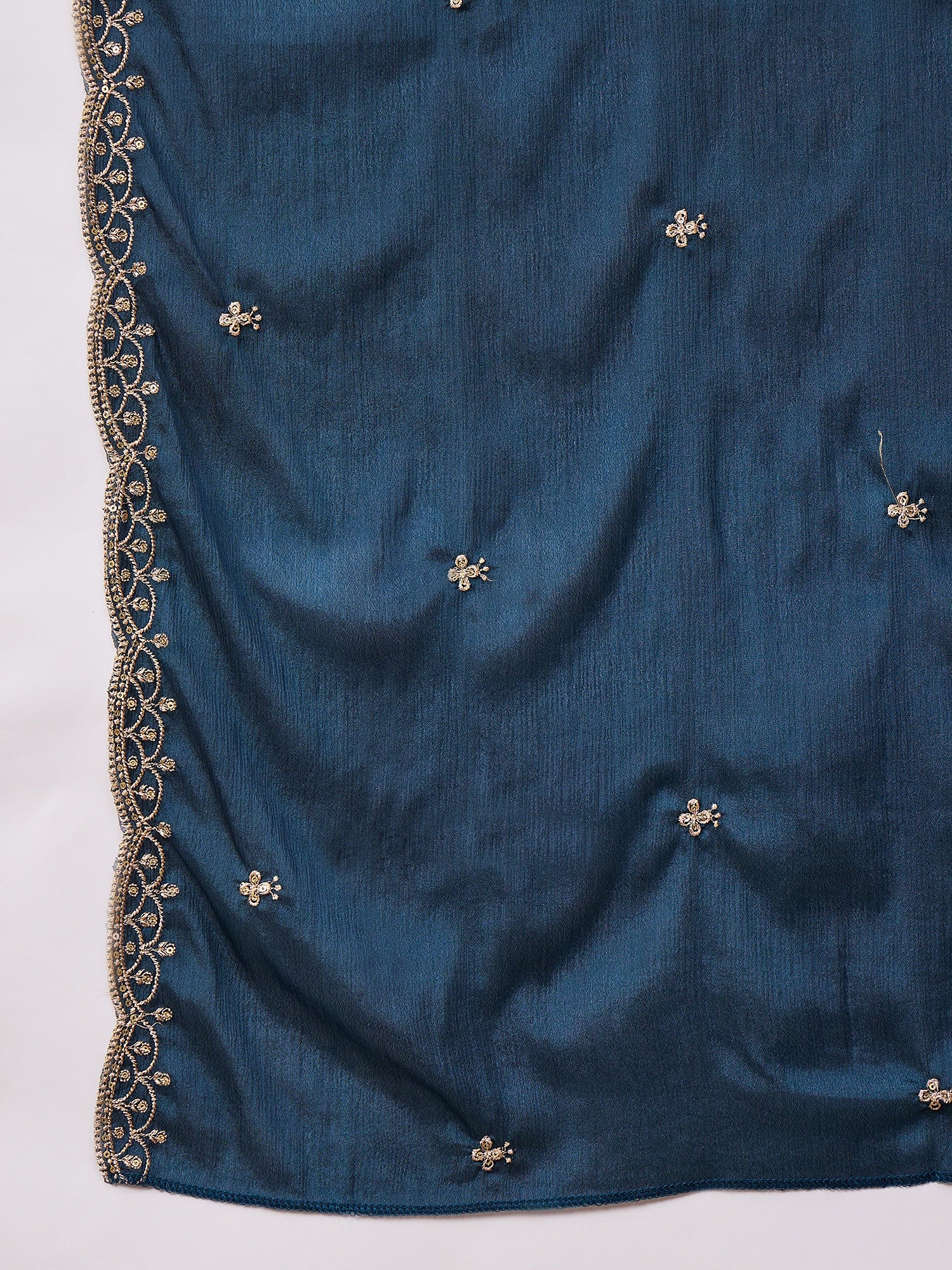 Kamya Teal Ethnic Motifs Embroidered Straight Kurta with Trousers & Dupatta