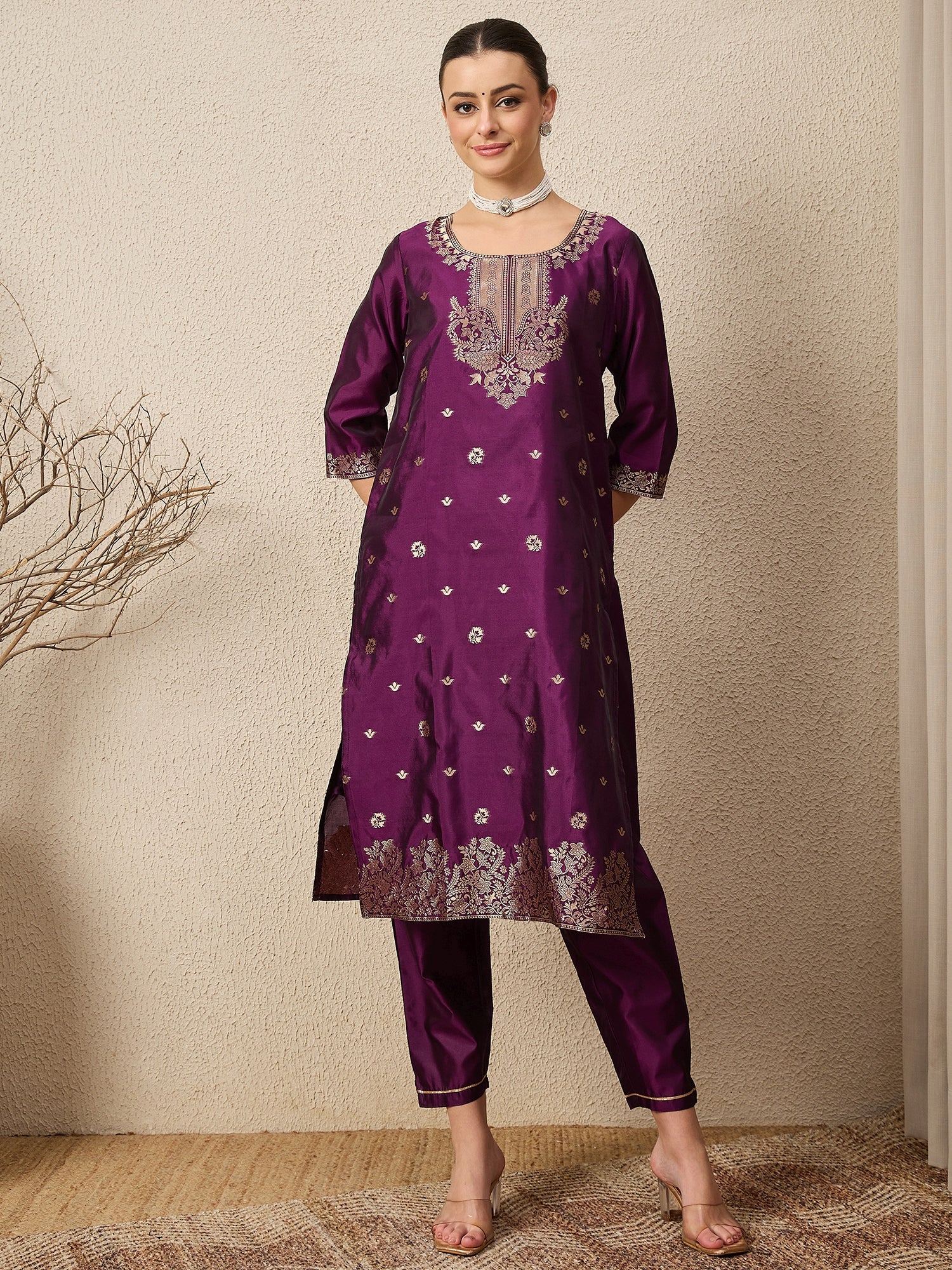 Divyaa Elegant Cotton Silk Kurta Set with Zari Work Ready to Wear Ethnic Outfit for Women