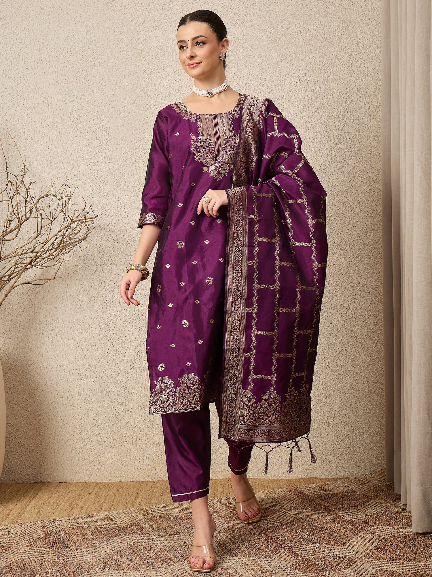Divyaa Elegant Cotton Silk Kurta Set with Zari Work Ready to Wear Ethnic Outfit for Women