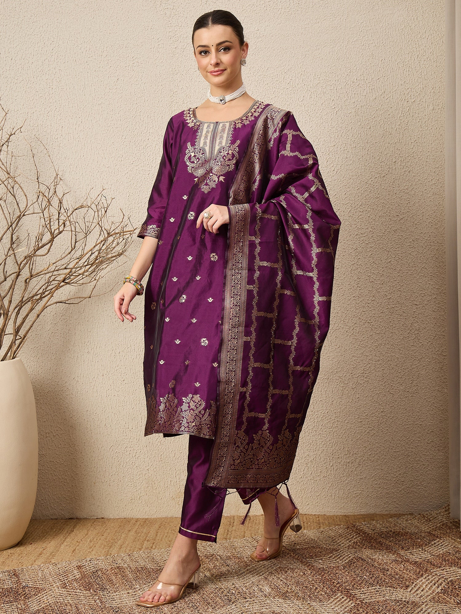 Divyaa Elegant Cotton Silk Kurta Set with Zari Work Ready to Wear Ethnic Outfit for Women