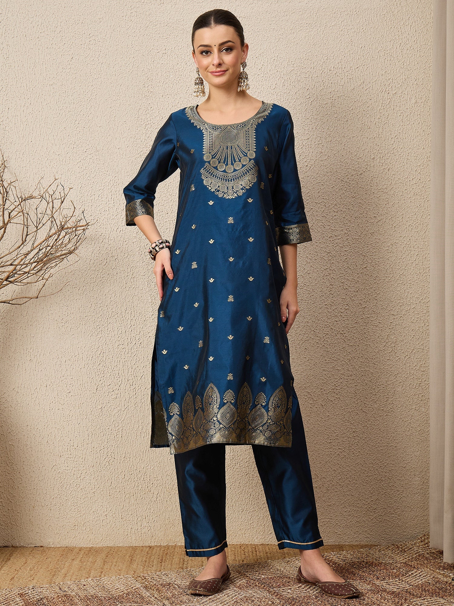 Malika Premium Kurta Set with Bottom and Dupatta Zari Work Comfortable Stylish