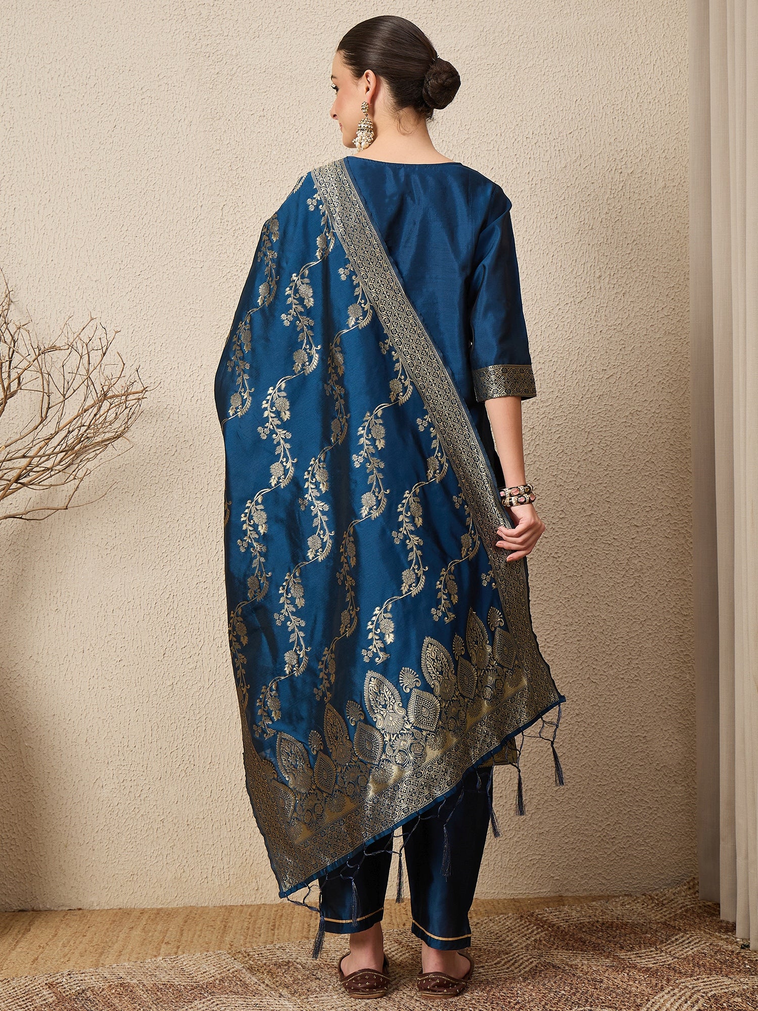 Malika Premium Kurta Set with Bottom and Dupatta Zari Work Comfortable Stylish
