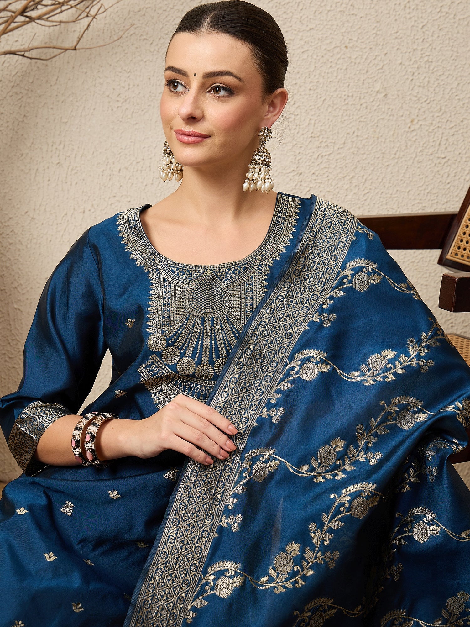 Malika Premium Kurta Set with Bottom and Dupatta Zari Work Comfortable Stylish