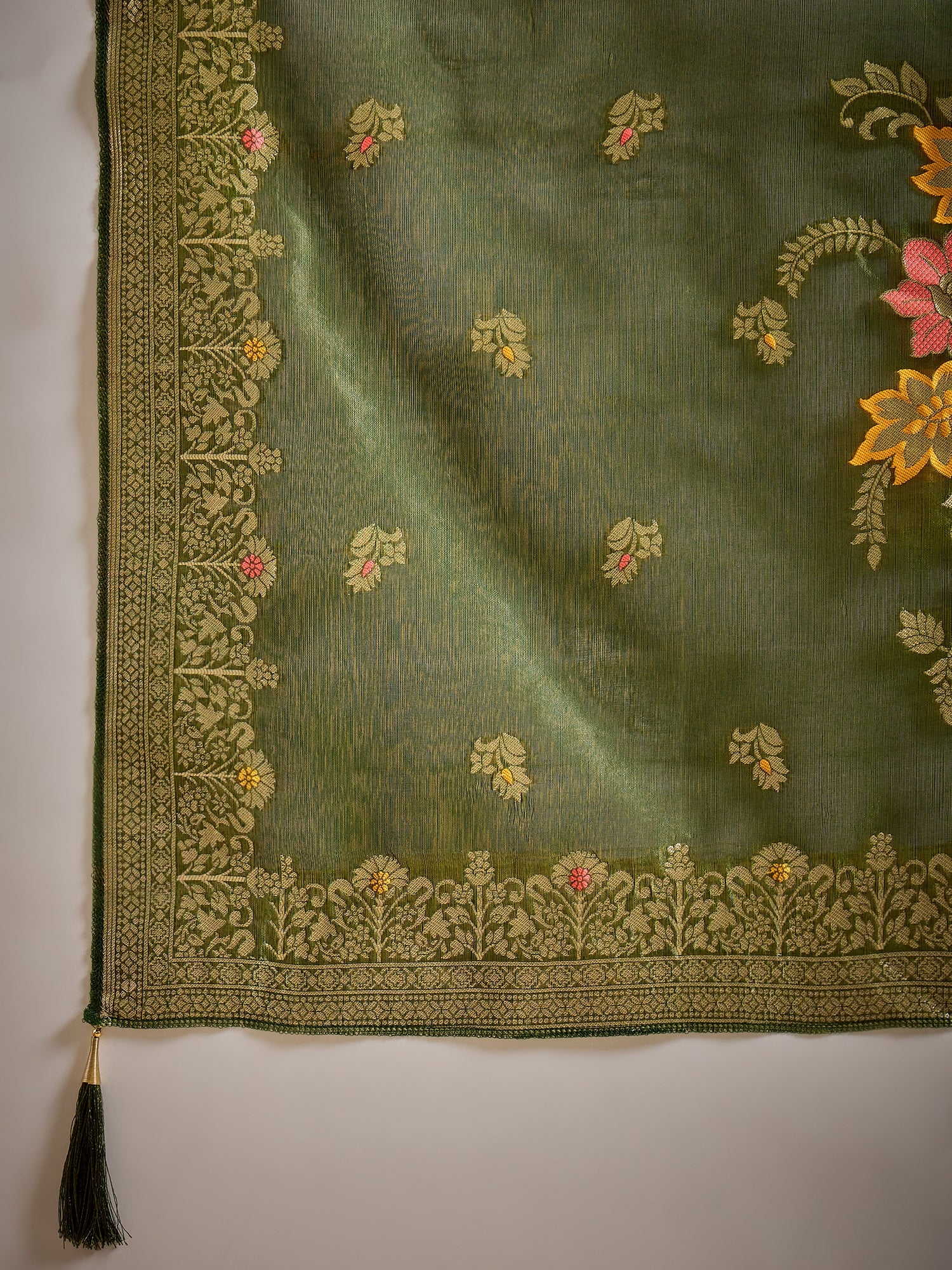 Eshanvi mehndi Embroidered Silk Blend Organza Meenakari Straight Suits With Dupatta