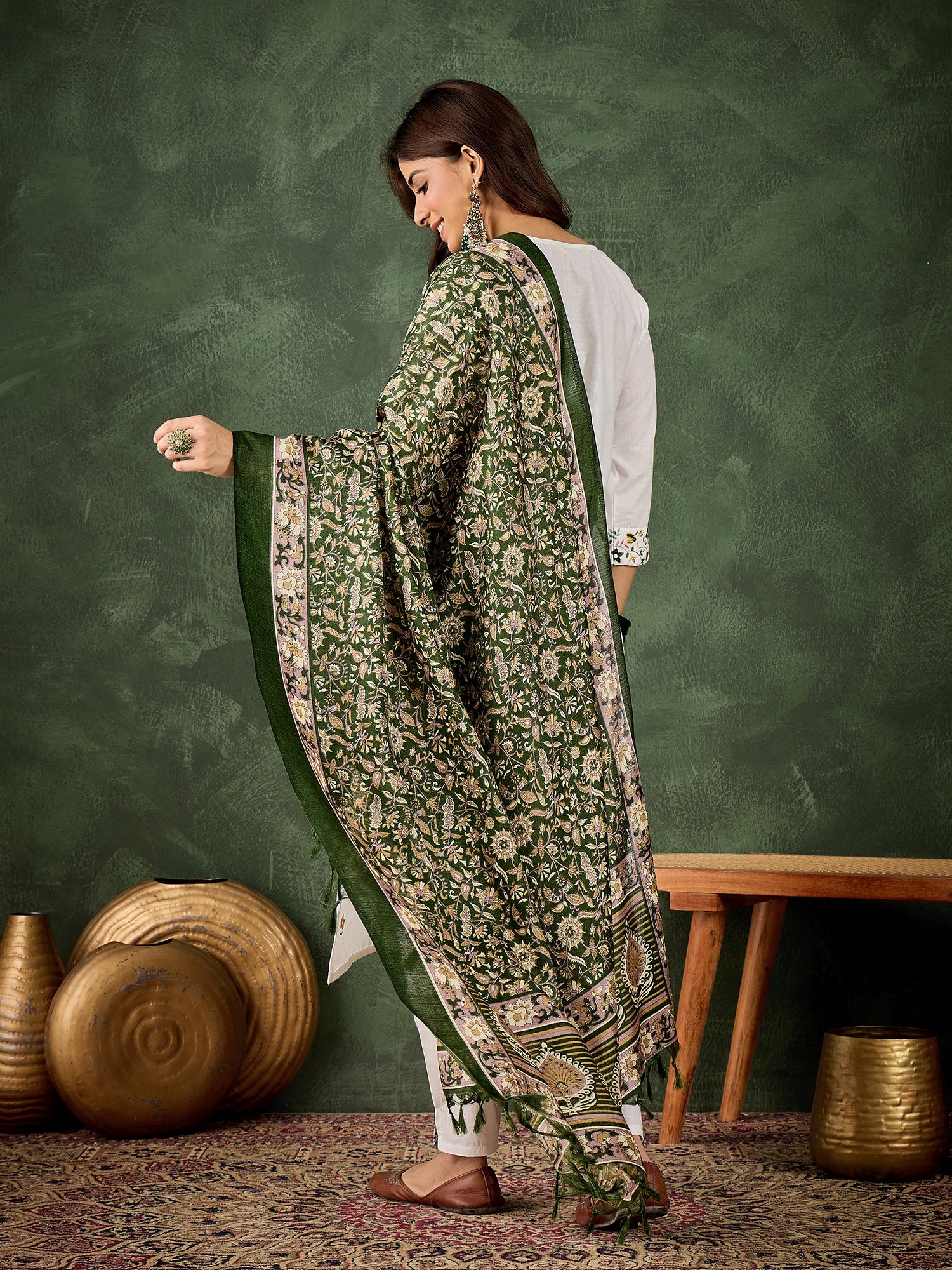 Sanskruta Women's Embroidered Cotton Kurta Pant Set with Dupatta