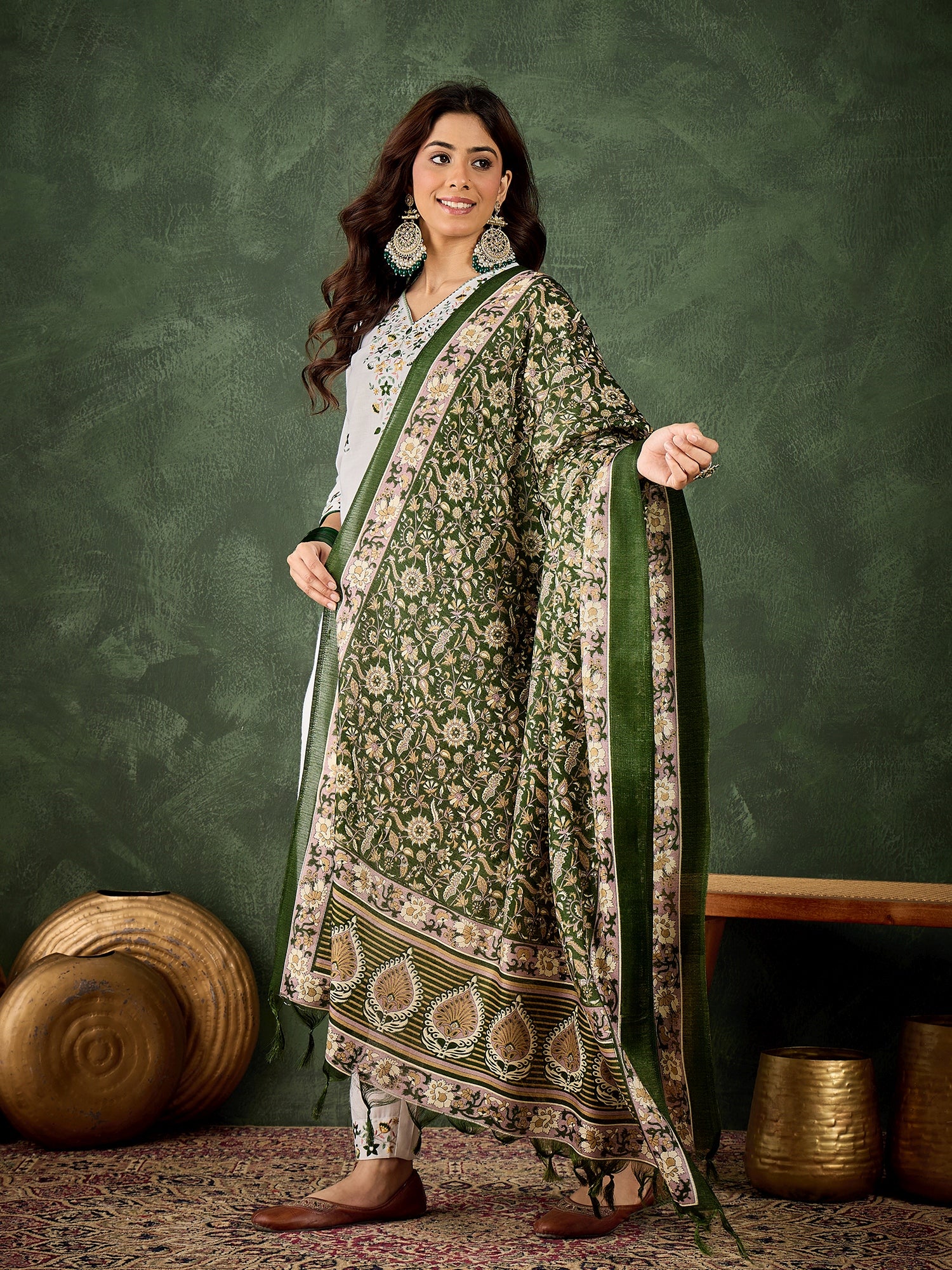 Sanskruta Women's Embroidered Cotton Kurta Pant Set with Dupatta