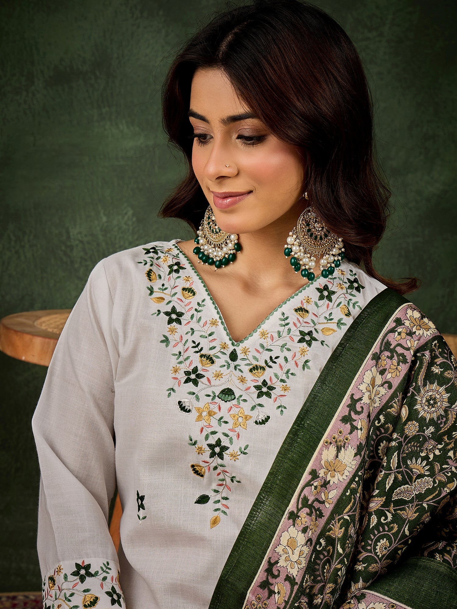 Sanskruta Women's Embroidered Cotton Kurta Pant Set with Dupatta