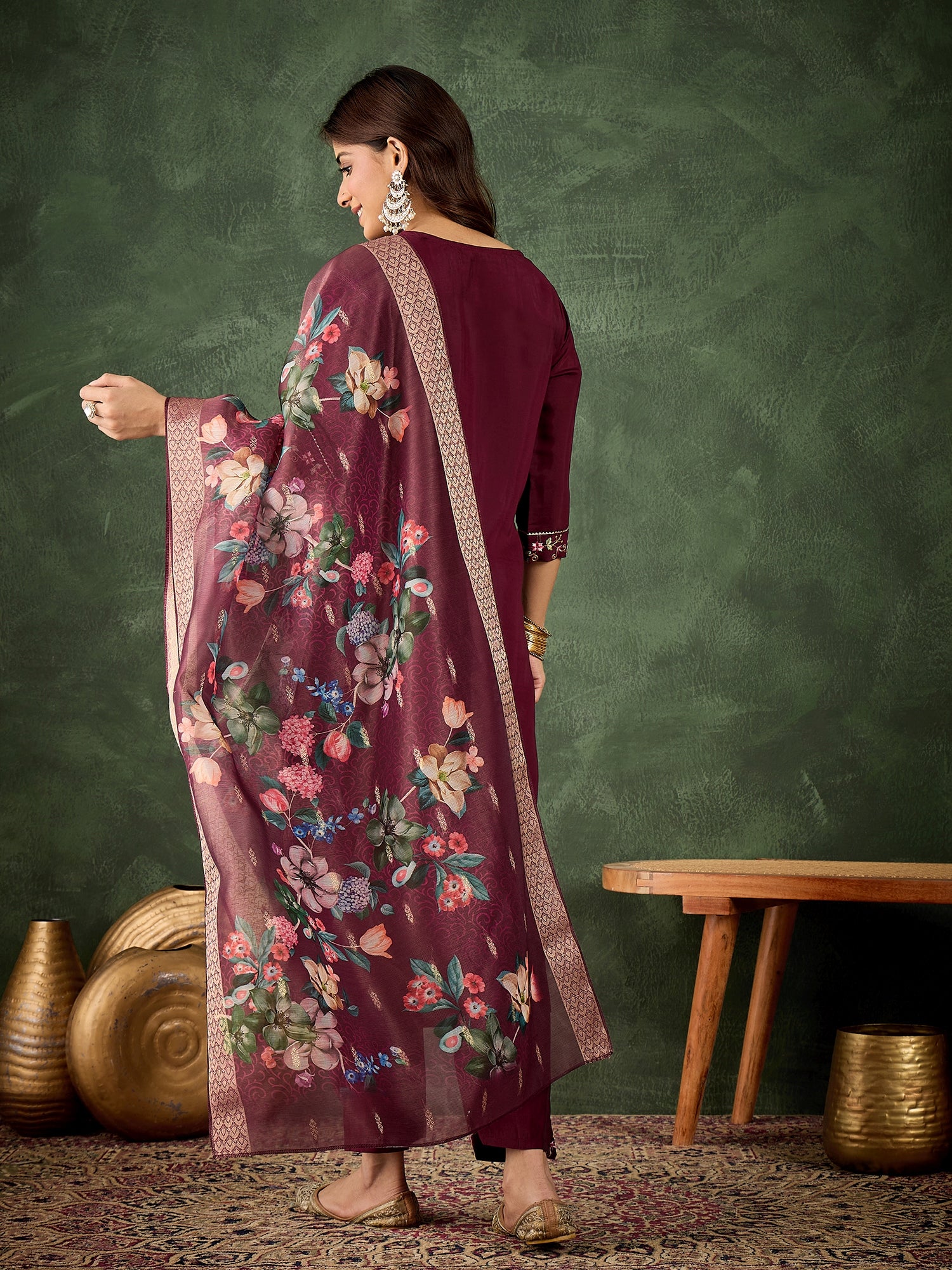 Varnam Women Silk Blend Kurta Pant Dupatta Set