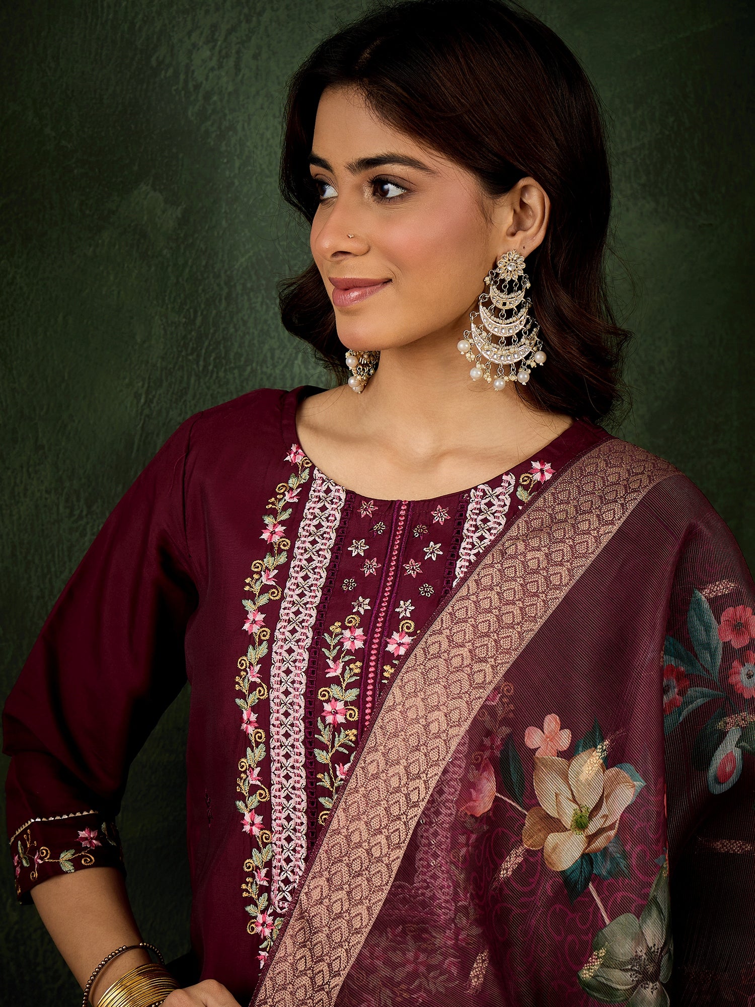 Varnam Women Silk Blend Kurta Pant Dupatta Set