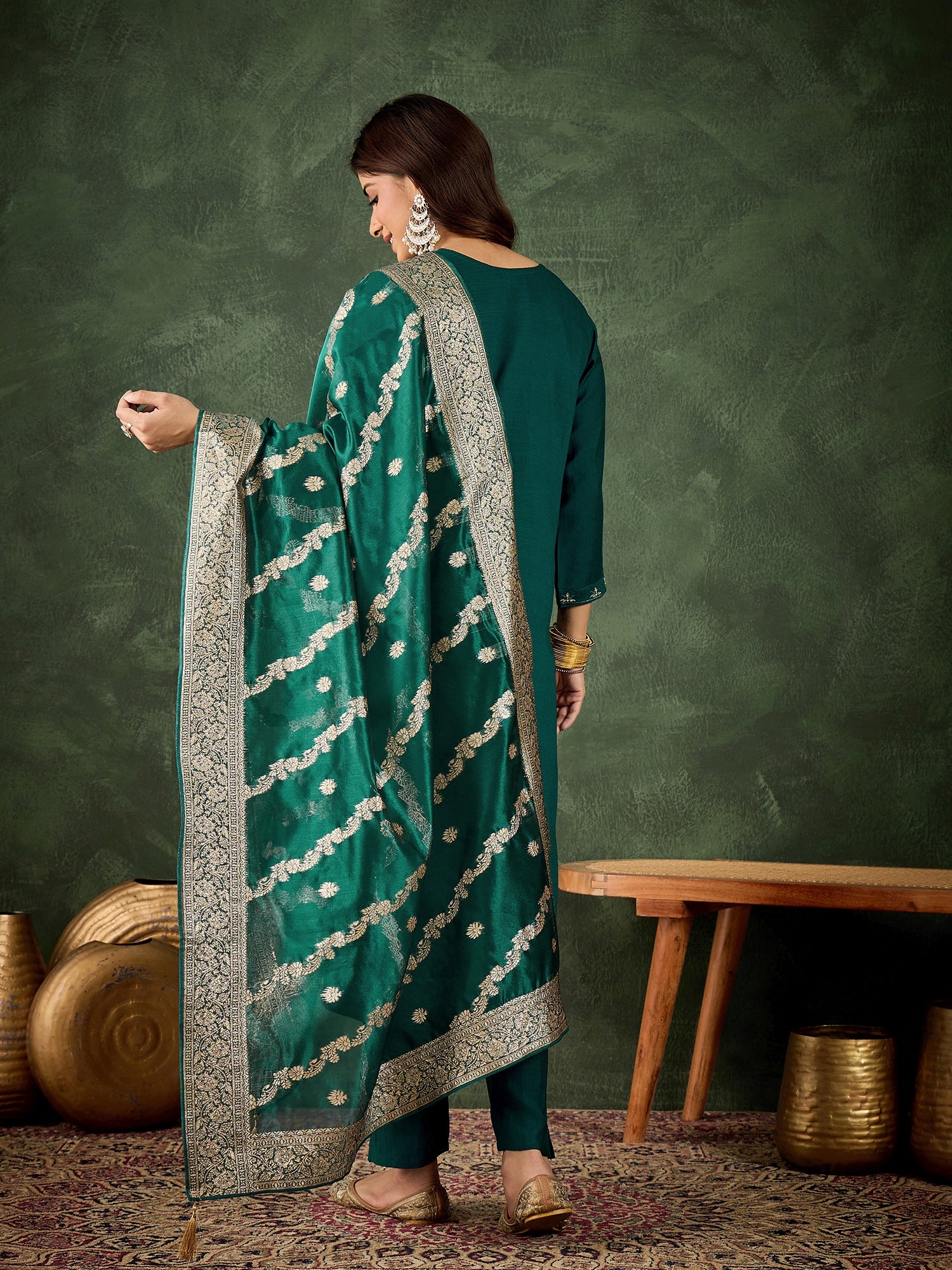 Zarika Women Kurta and Pant Dupatta Sets Viscose Rayon Fabrics with Embroidery Handwork