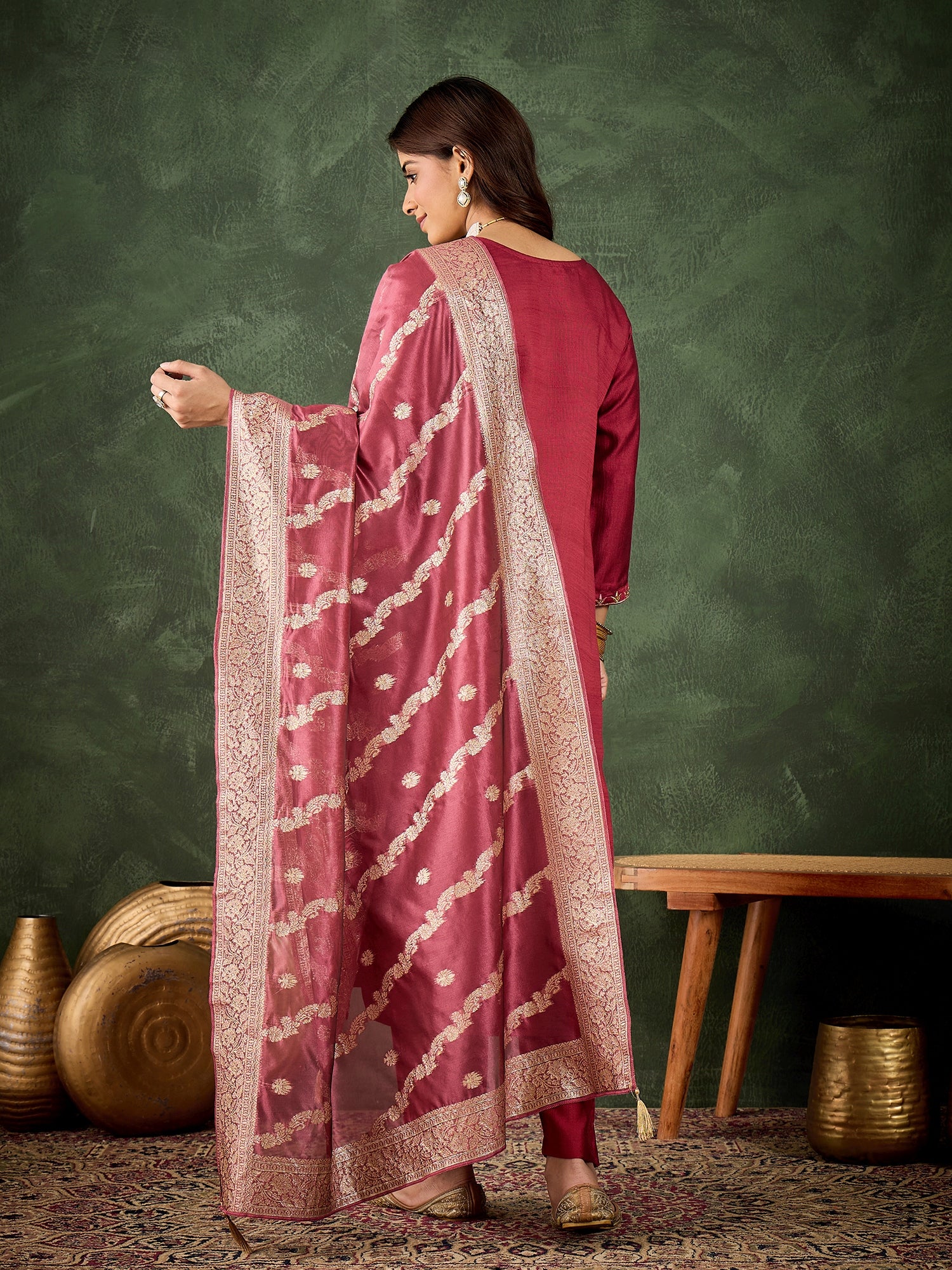 Zarika Women Kurta and Pant Dupatta Sets Viscose Rayon Fabrics with Embroidery Handwork