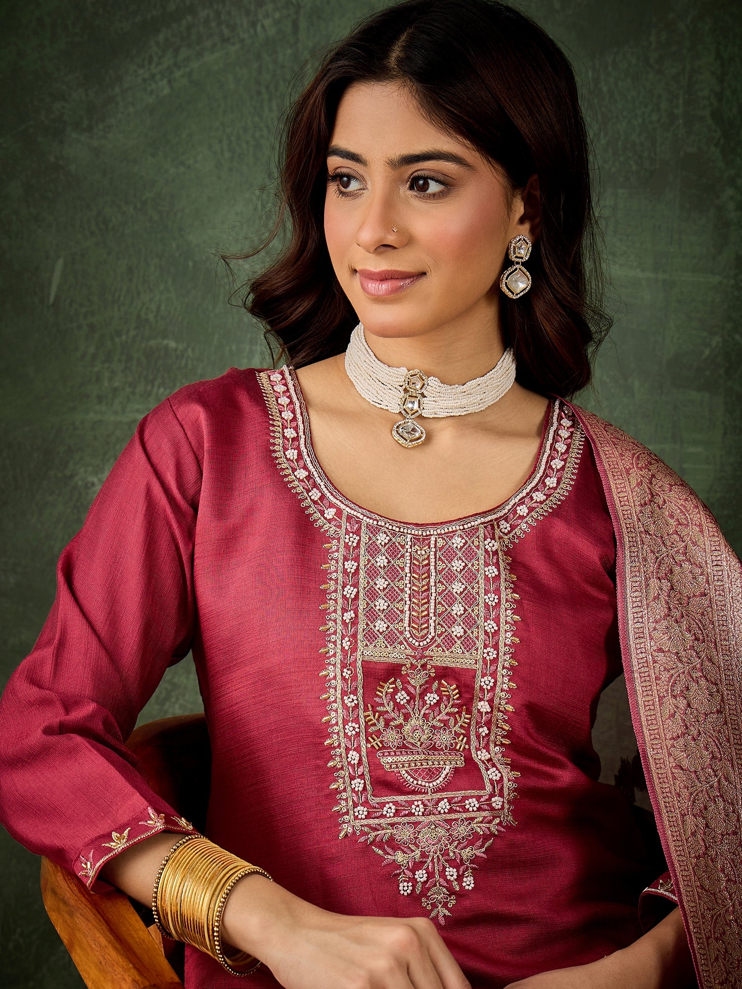 Zarika Women Kurta and Pant Dupatta Sets Viscose Rayon Fabrics with Embroidery Handwork
