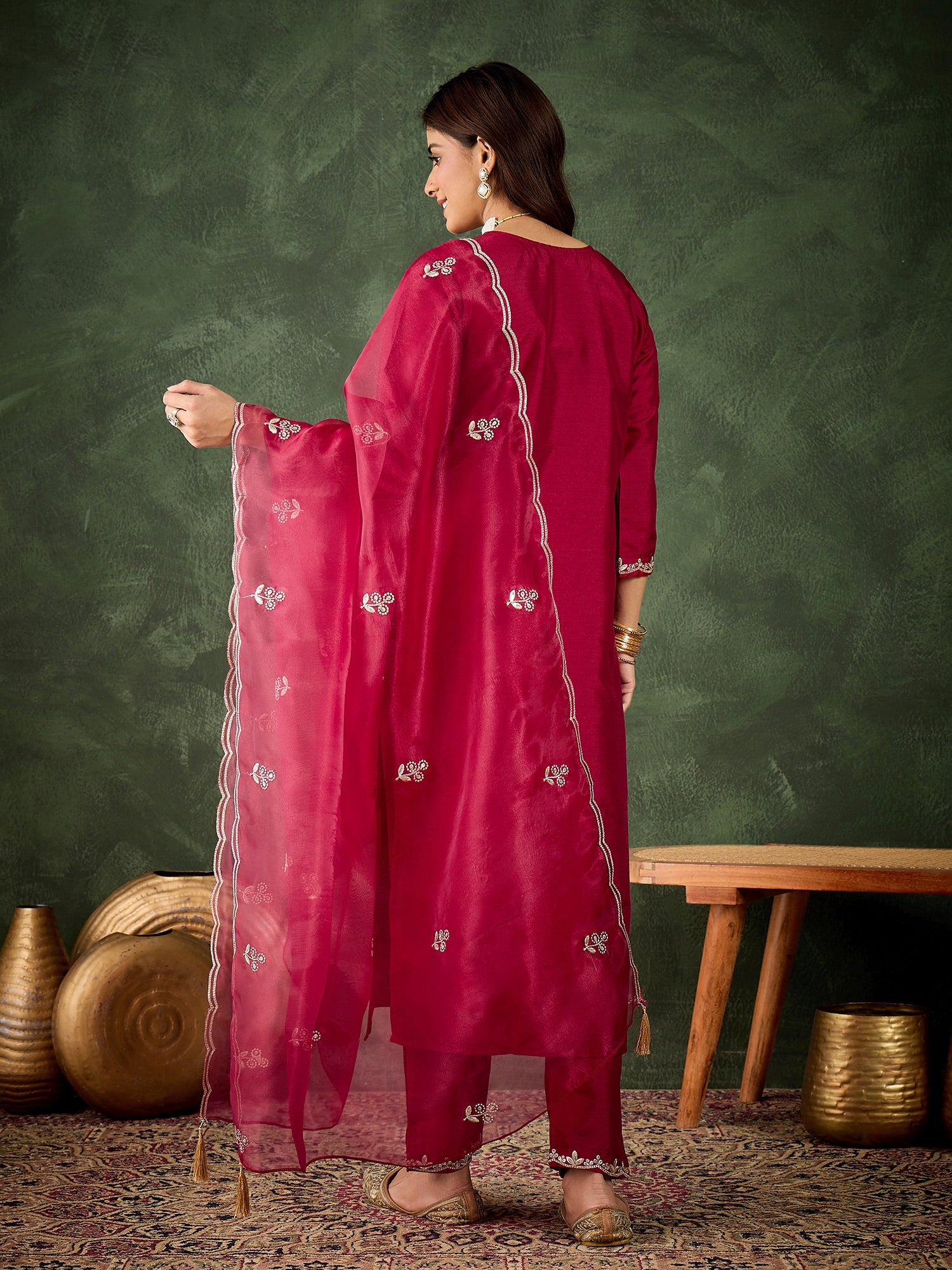 Riwaayat Women Kurta and Pant Dupatta Sets Silk Blend Fabrics with Embroidery