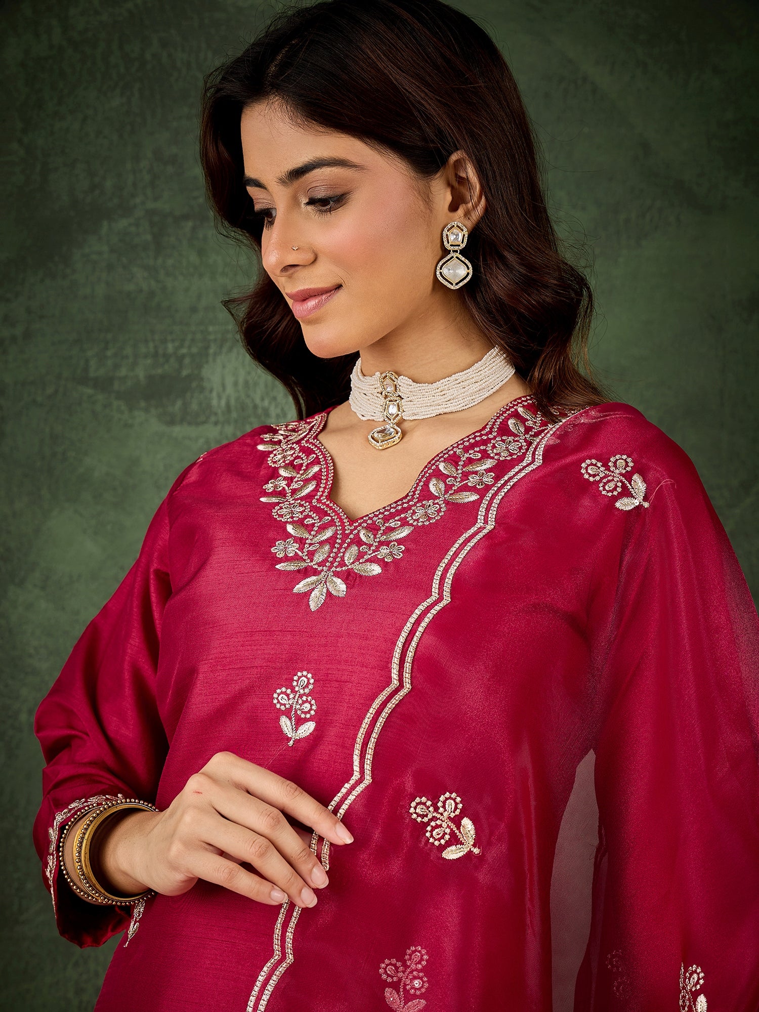 Riwaayat Women Kurta and Pant Dupatta Sets Silk Blend Fabrics with Embroidery