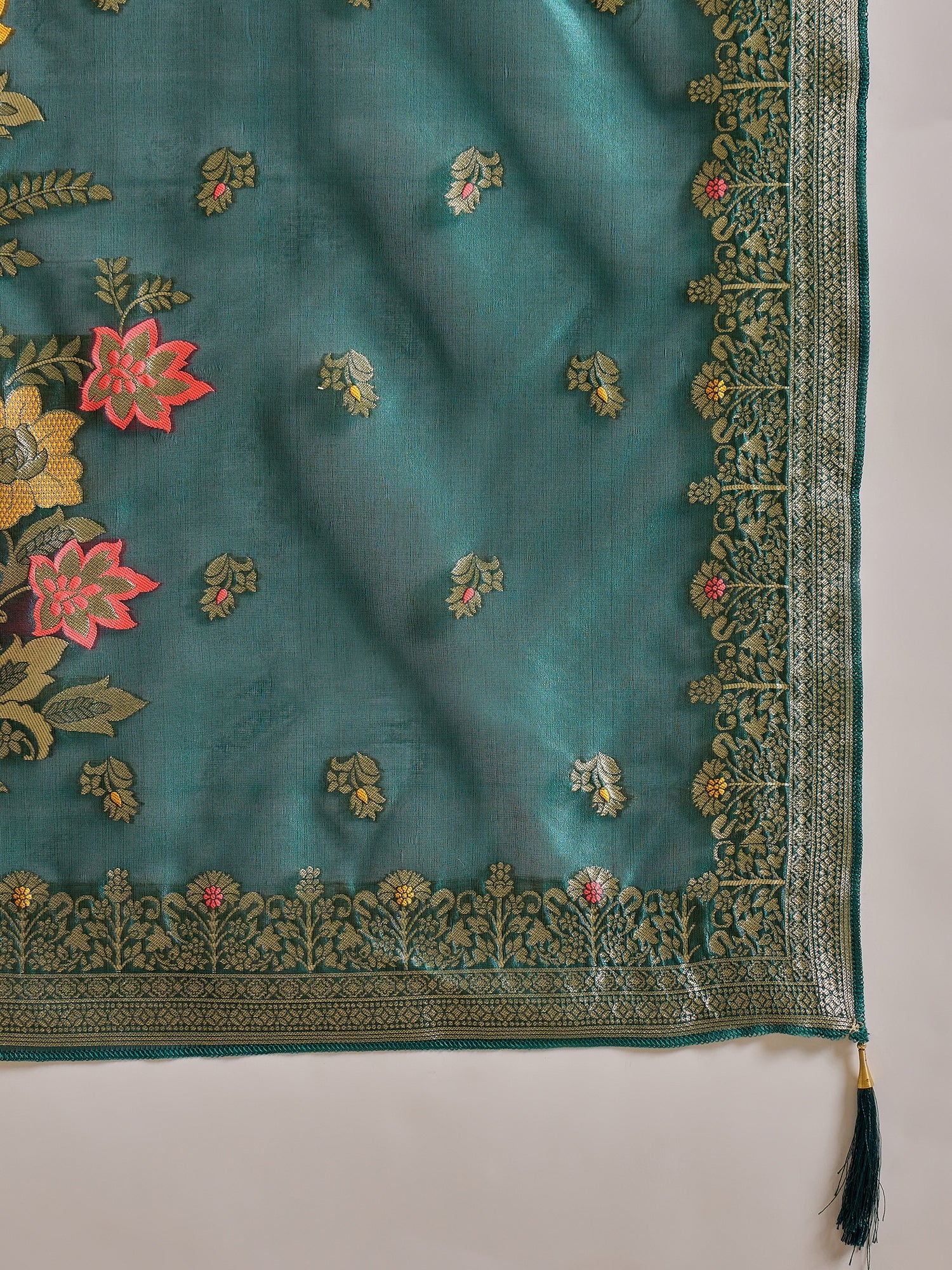 Eshanvi rama Embroidered Silk Blend Organza Meenakari Straight Suits With Dupatta