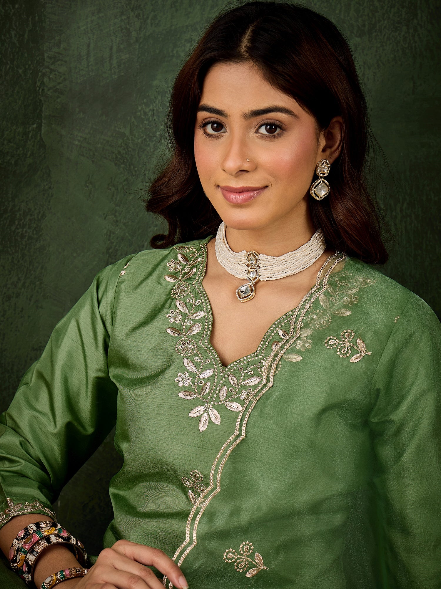 Riwaayat Women Kurta and Pant Dupatta Sets Silk Blend Fabrics with Embroidery