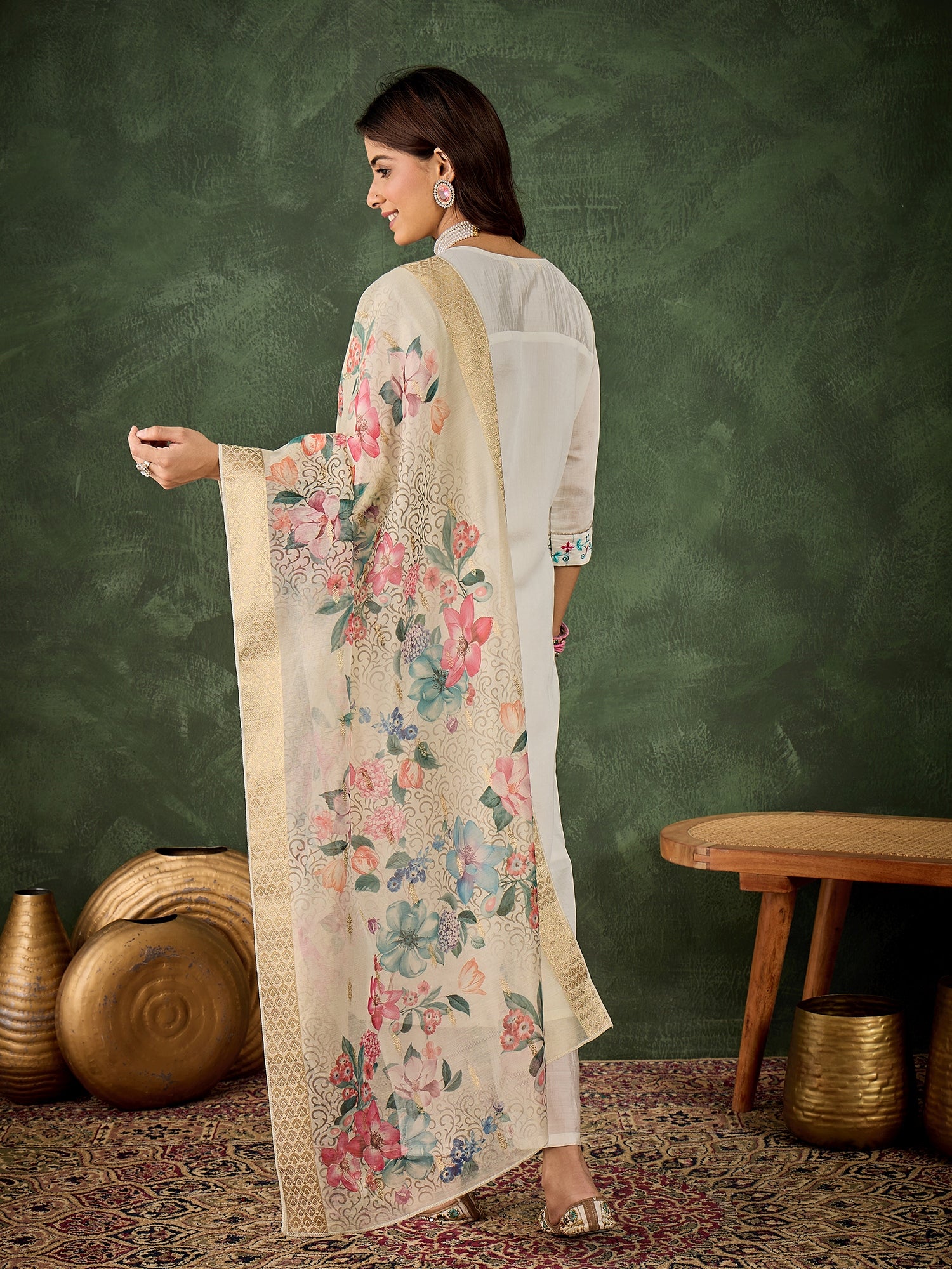 Varnam Women Silk Blend Kurta Pant Dupatta Set