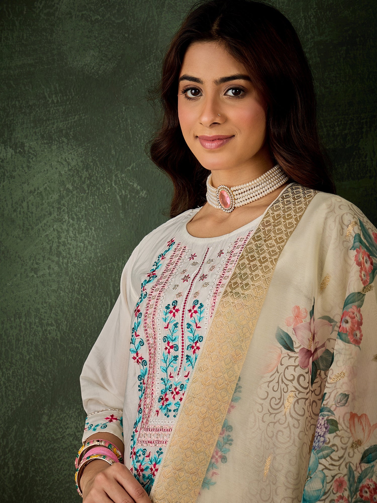 Varnam Women Silk Blend Kurta Pant Dupatta Set