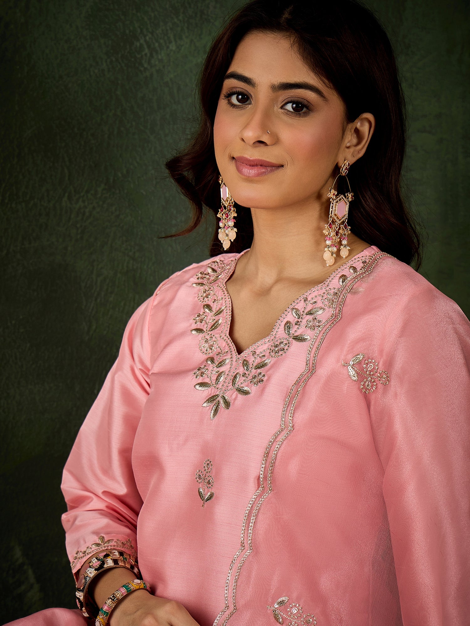 Riwaayat Women Kurta and Pant Dupatta Sets Silk Blend Fabrics with Embroidery