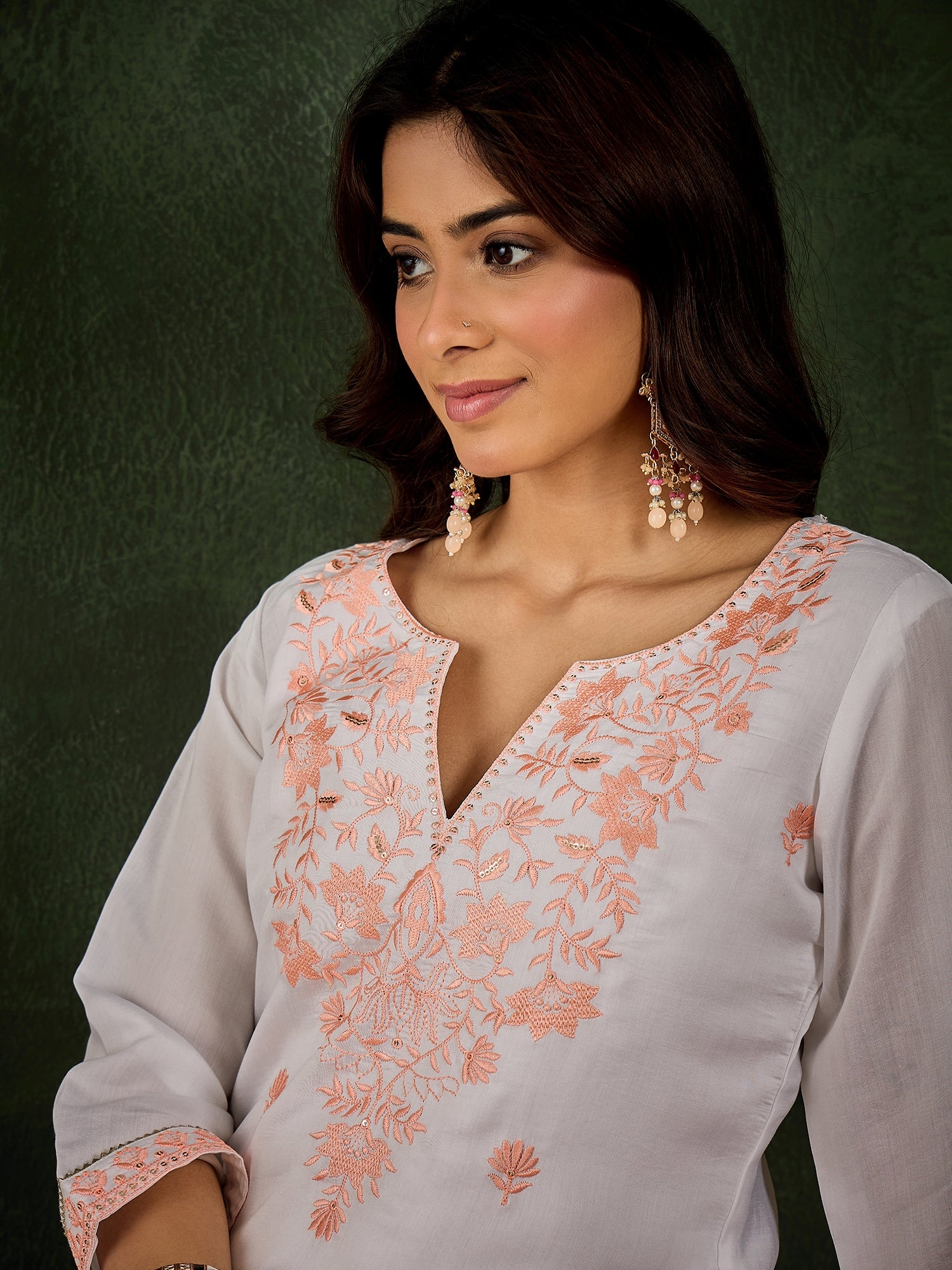 Rutu Women's Silk Blend Embroidered Straight Kurta & Pant Set