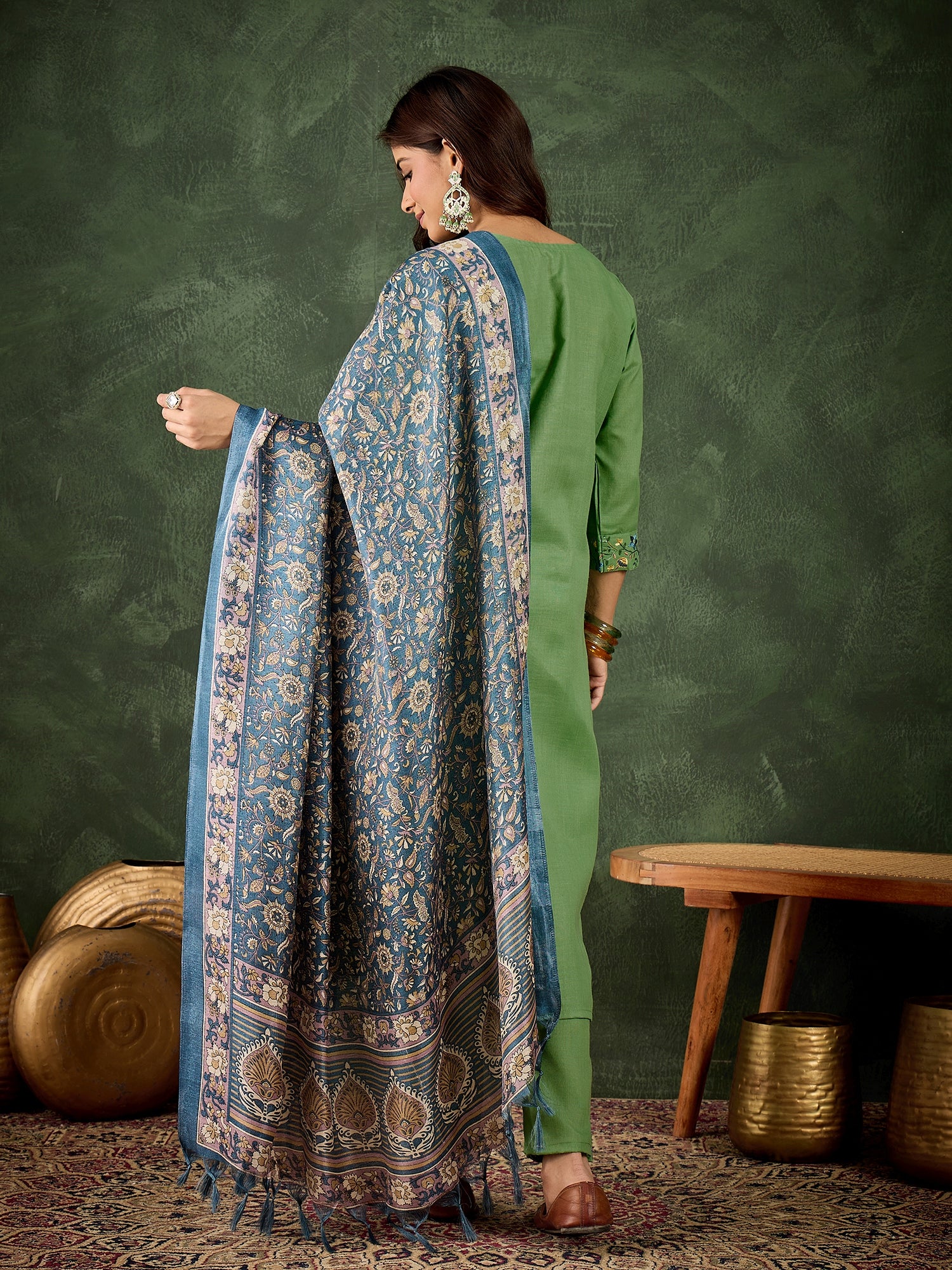 Sanskruta Women's Embroidered Cotton Kurta Pant Set with Dupatta