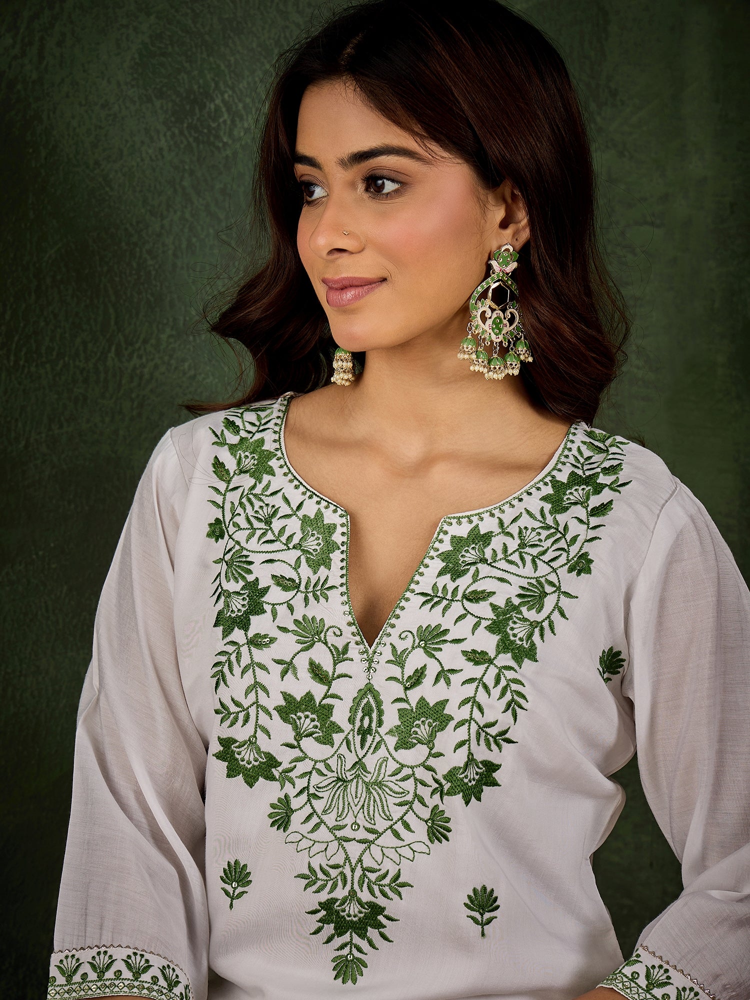 Rutu Women's Silk Blend Embroidered Straight Kurta & Pant Set