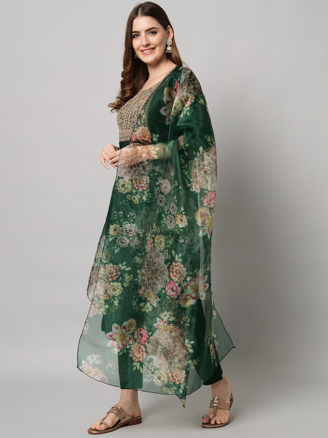 Gulnaar Blue Silk Blend Women’s Kurta & Trousers Set with Organza Dupatta – Elegant Ready to Wear Ethnic Outfit