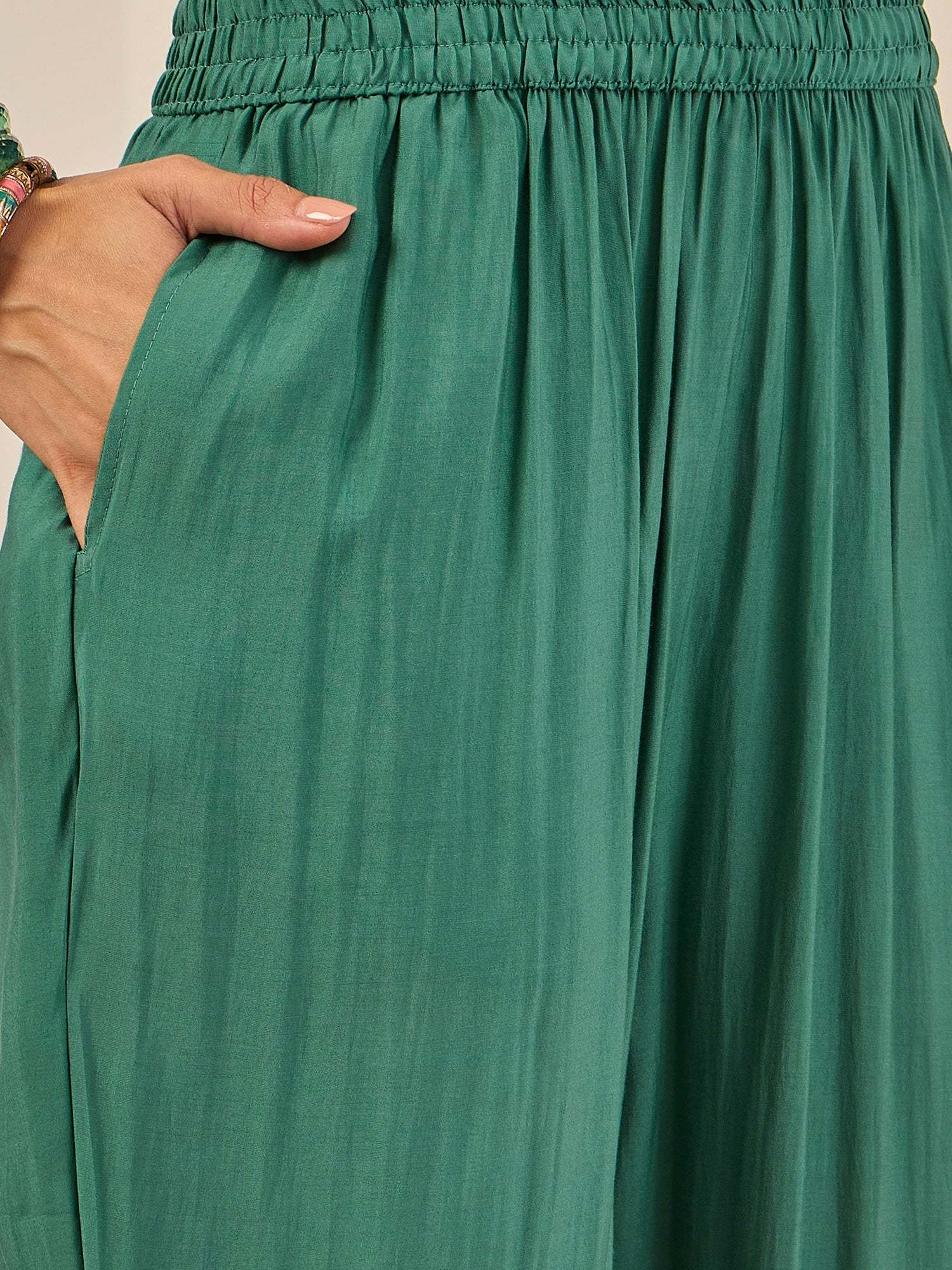 Rahi Teal Embroidered Silk Blend Straight Suit With Dupatta