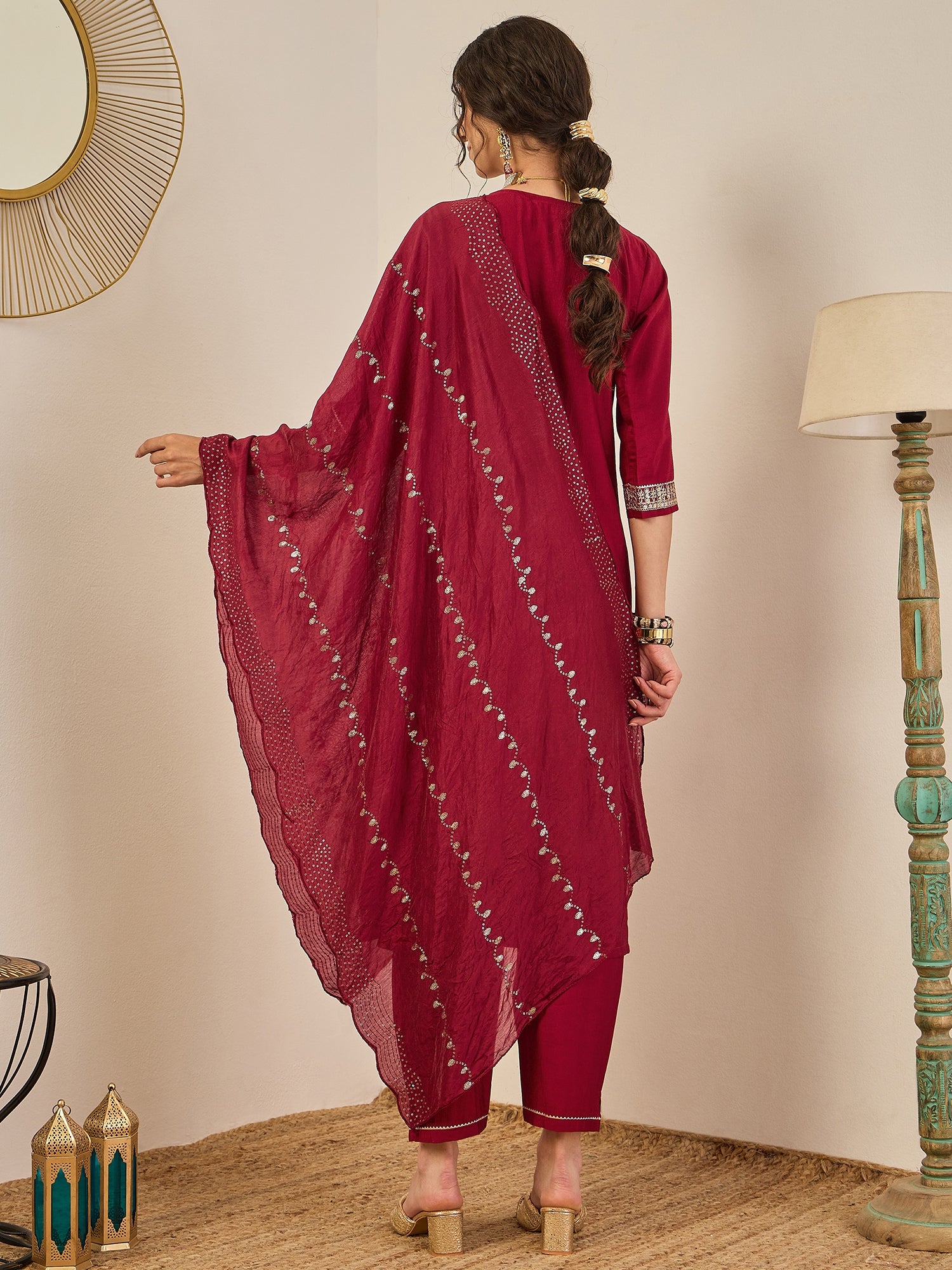 Divyaa Womens Embroidered Viscose Rayon Kurta Pant Set with Chanderi Silk Dupatta Stylish Ethnic Wear
