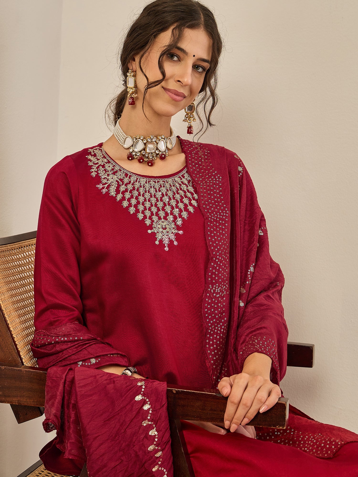 Divyaa Womens Embroidered Viscose Rayon Kurta Pant Set with Chanderi Silk Dupatta Stylish Ethnic Wear