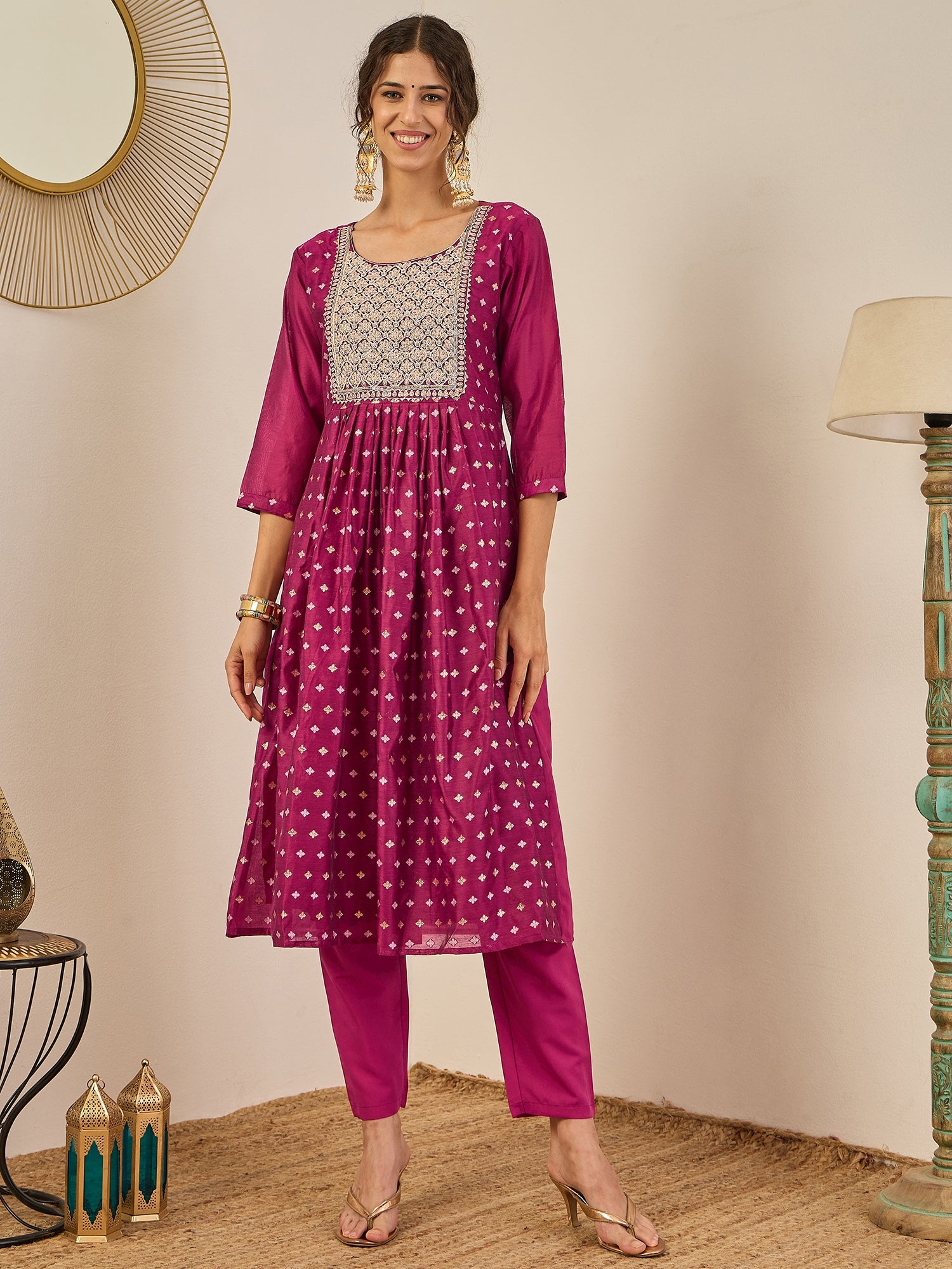 Phool Embroidered Chanderi Purple Suit Set with Dupatta Ethnic Sets