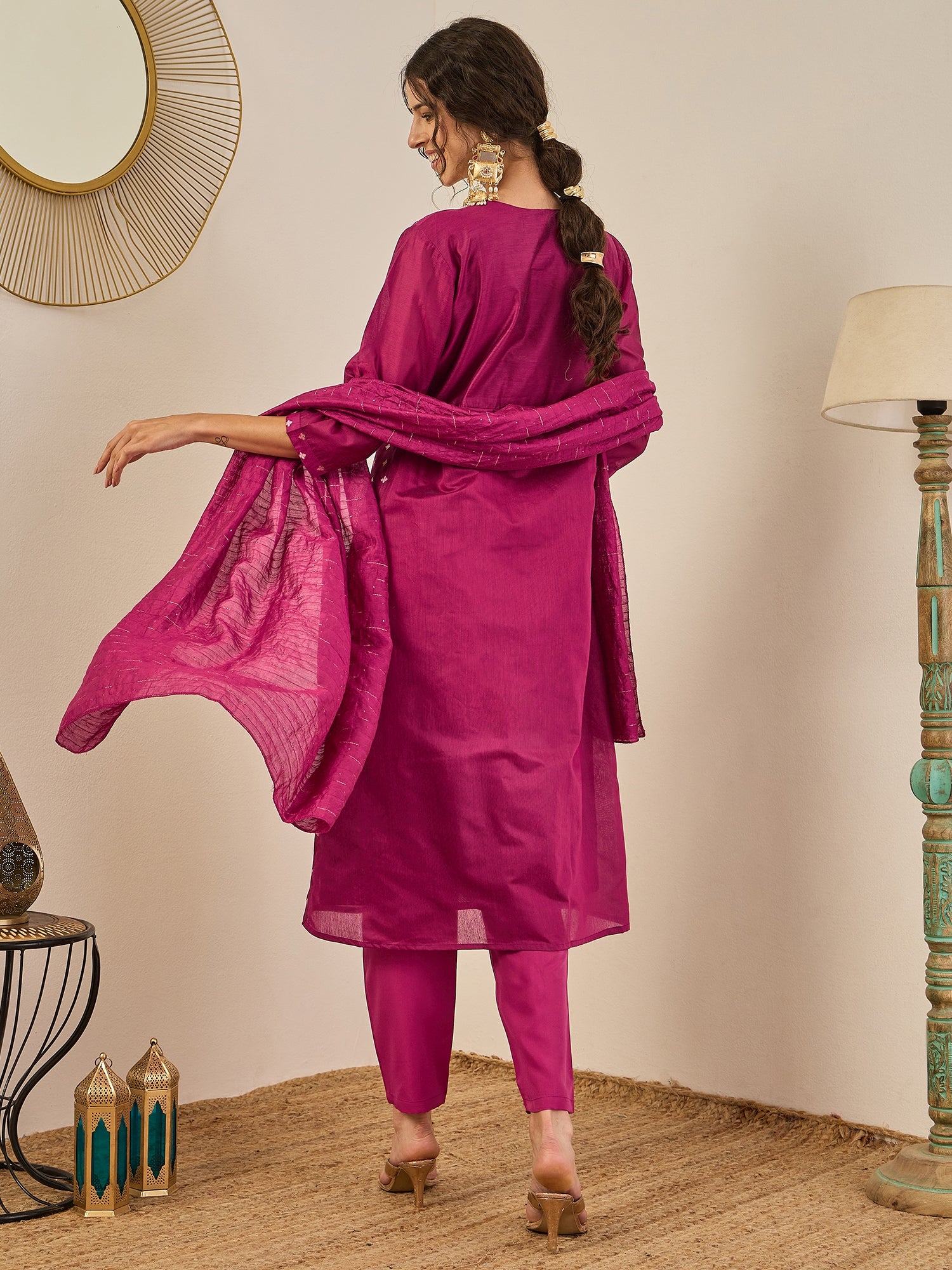 Phool Embroidered Chanderi Purple Suit Set with Dupatta Ethnic Sets