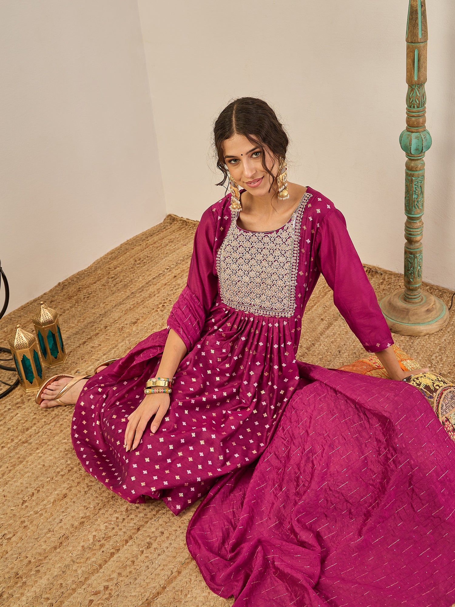 Phool Embroidered Chanderi Purple Suit Set with Dupatta Ethnic Sets