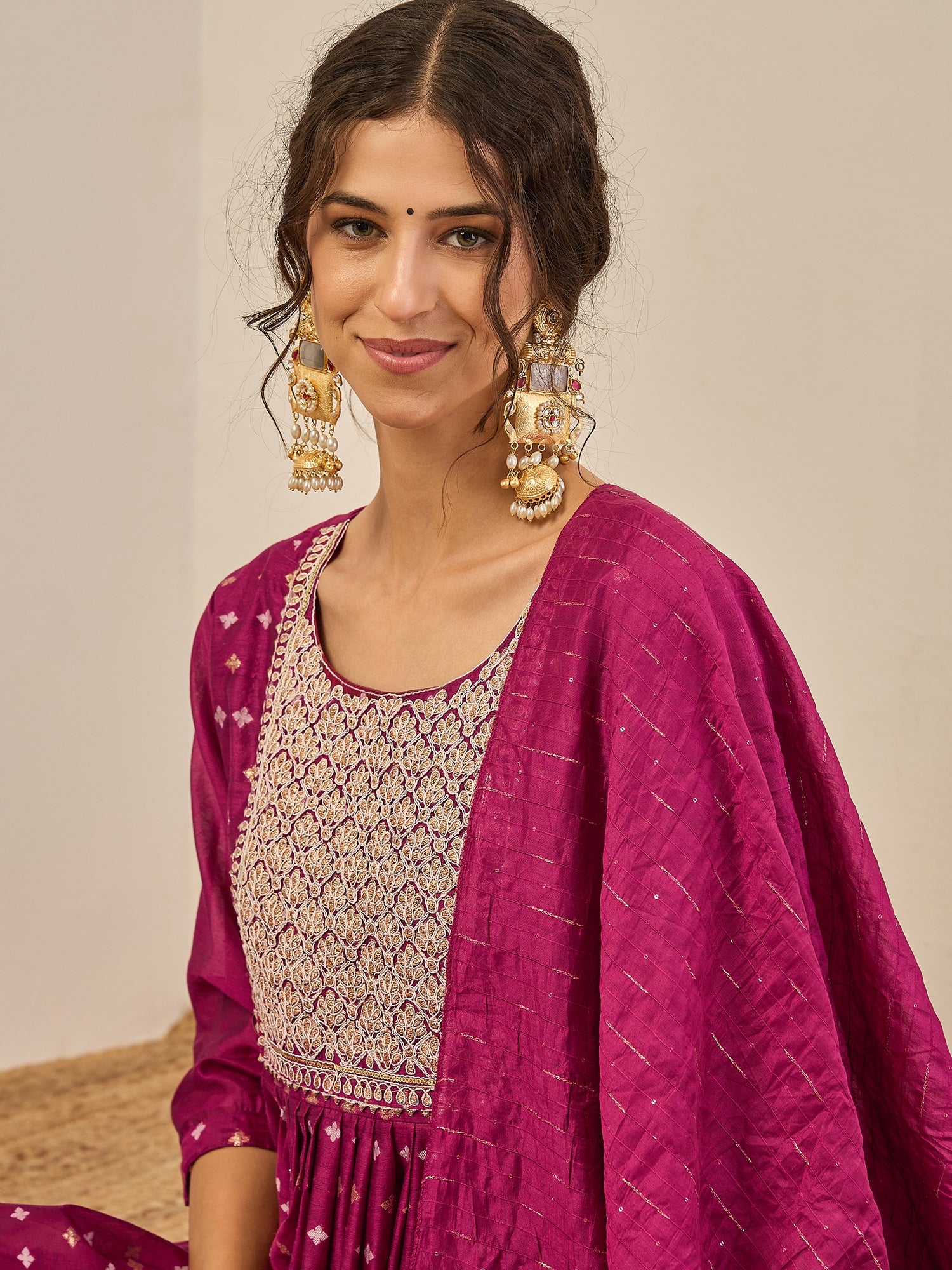 Phool Embroidered Chanderi Purple Suit Set with Dupatta Ethnic Sets