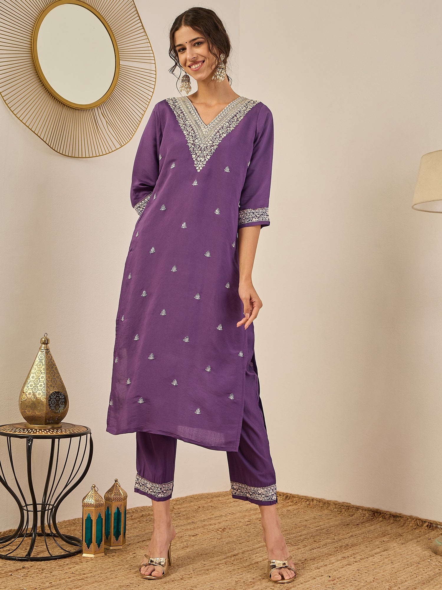 Swarnika Elegant Silk Blend Kurta Set with Chanderi Dupatta Ready to Wear Embroidered Party Wear Outfit