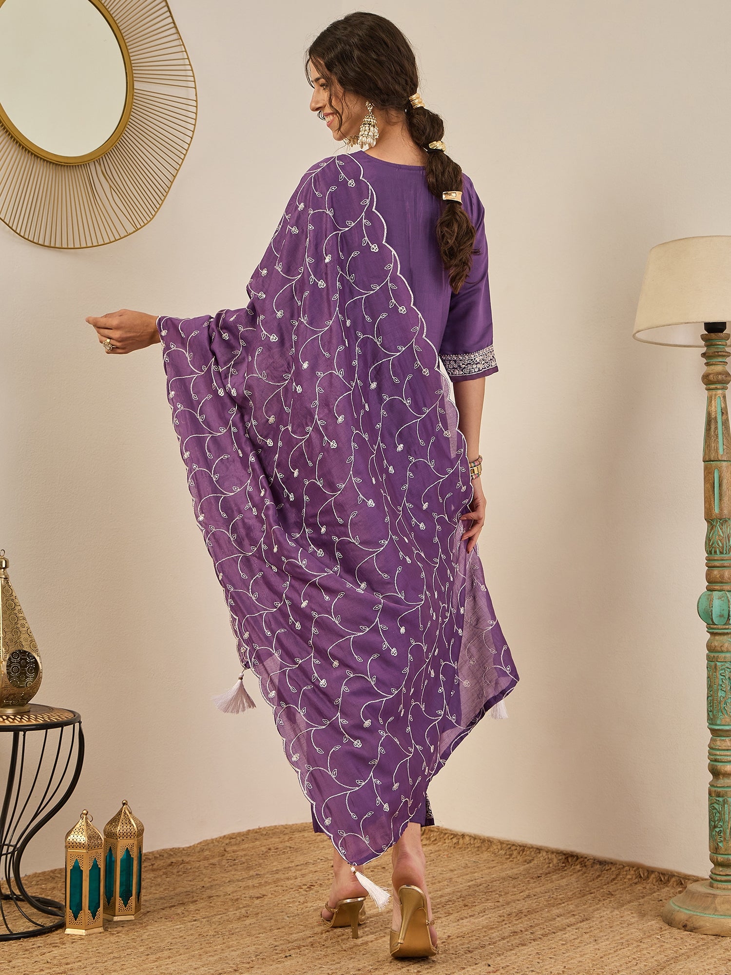 Swarnika Elegant Silk Blend Kurta Set with Chanderi Dupatta Ready to Wear Embroidered Party Wear Outfit