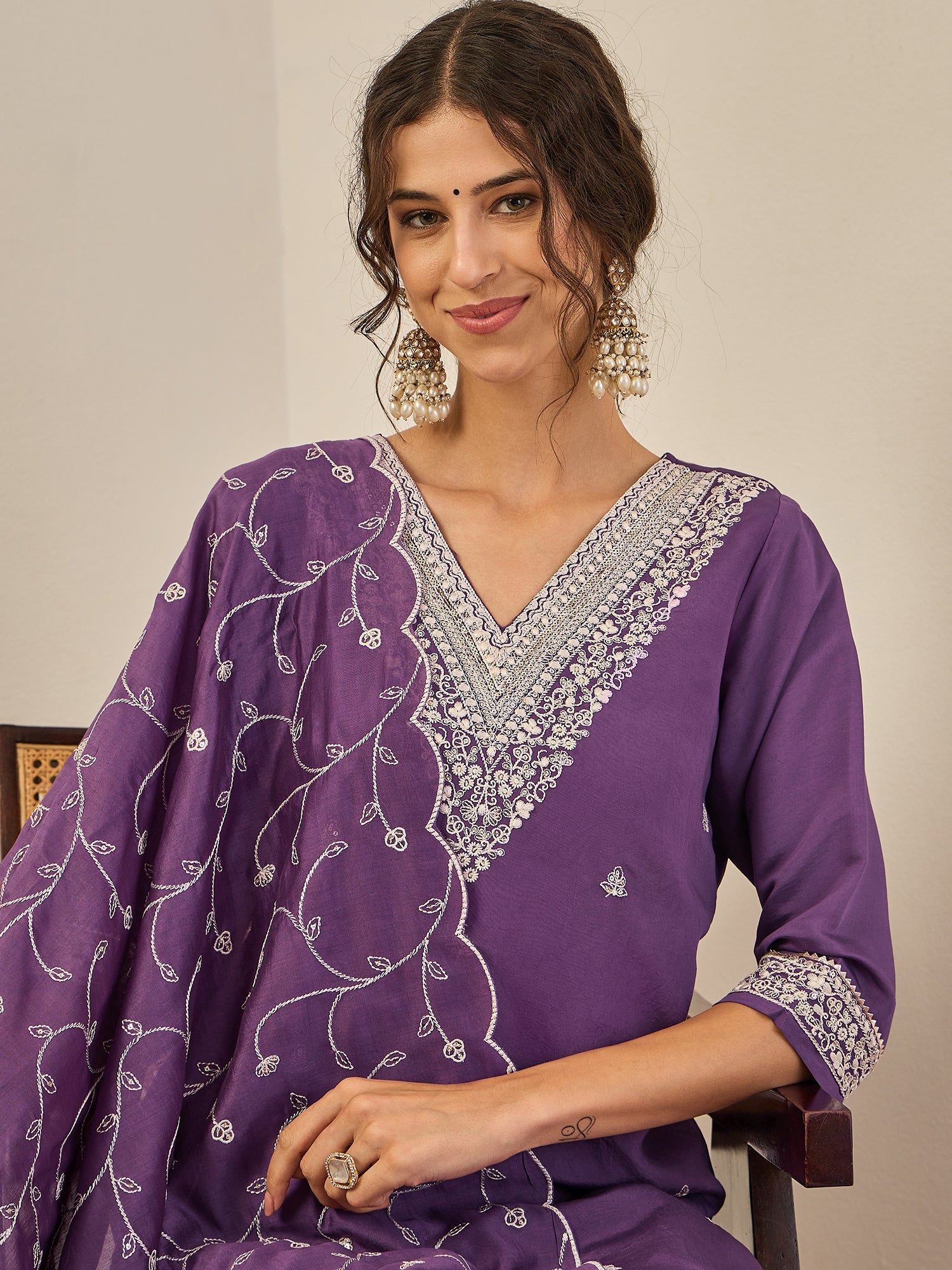 Swarnika Elegant Silk Blend Kurta Set with Chanderi Dupatta Ready to Wear Embroidered Party Wear Outfit