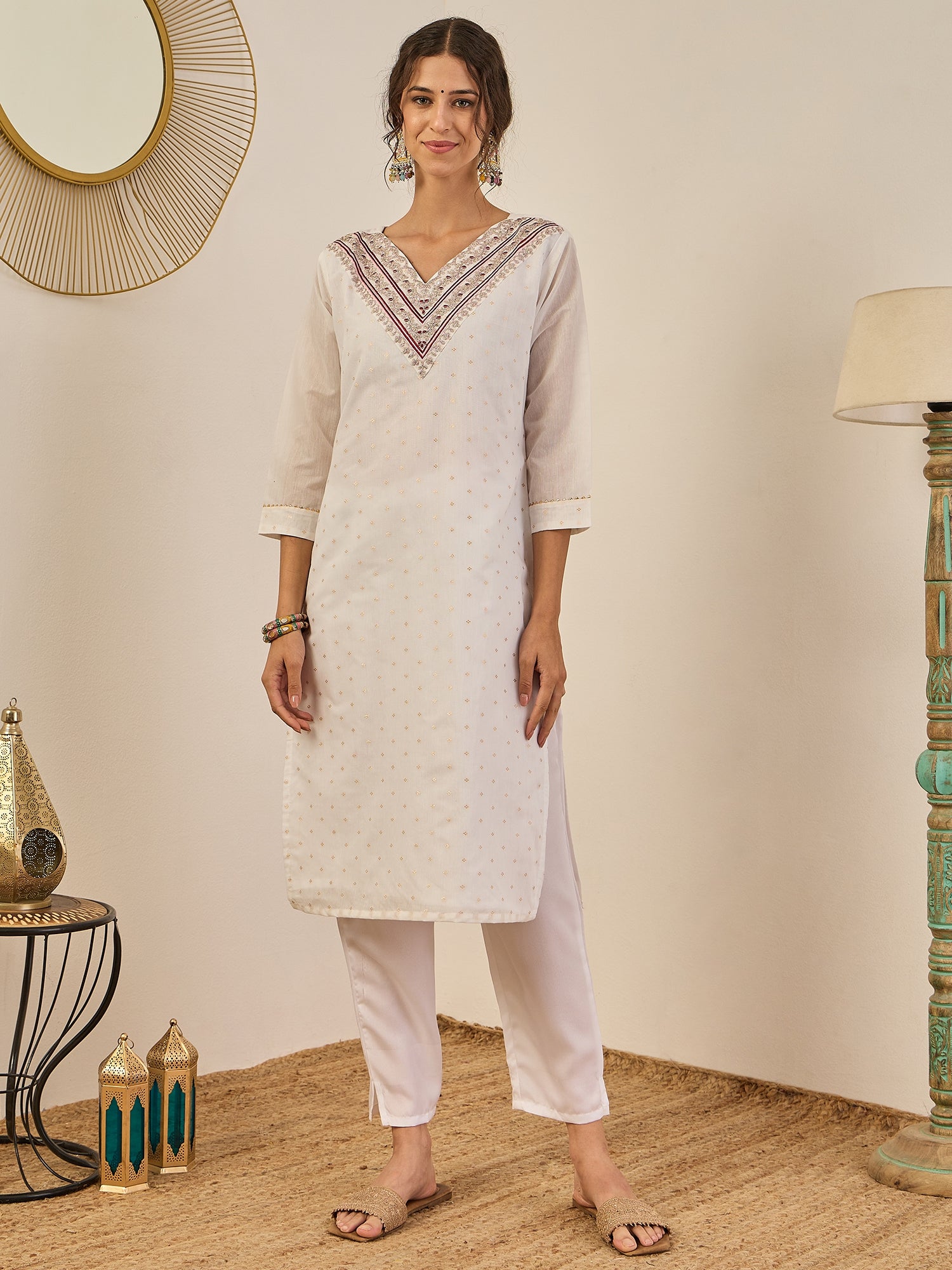 Divyaa Womens Chanderi Silk Kurta Pant Set with Embroidered Organza Dupatta Traditional Party Wear